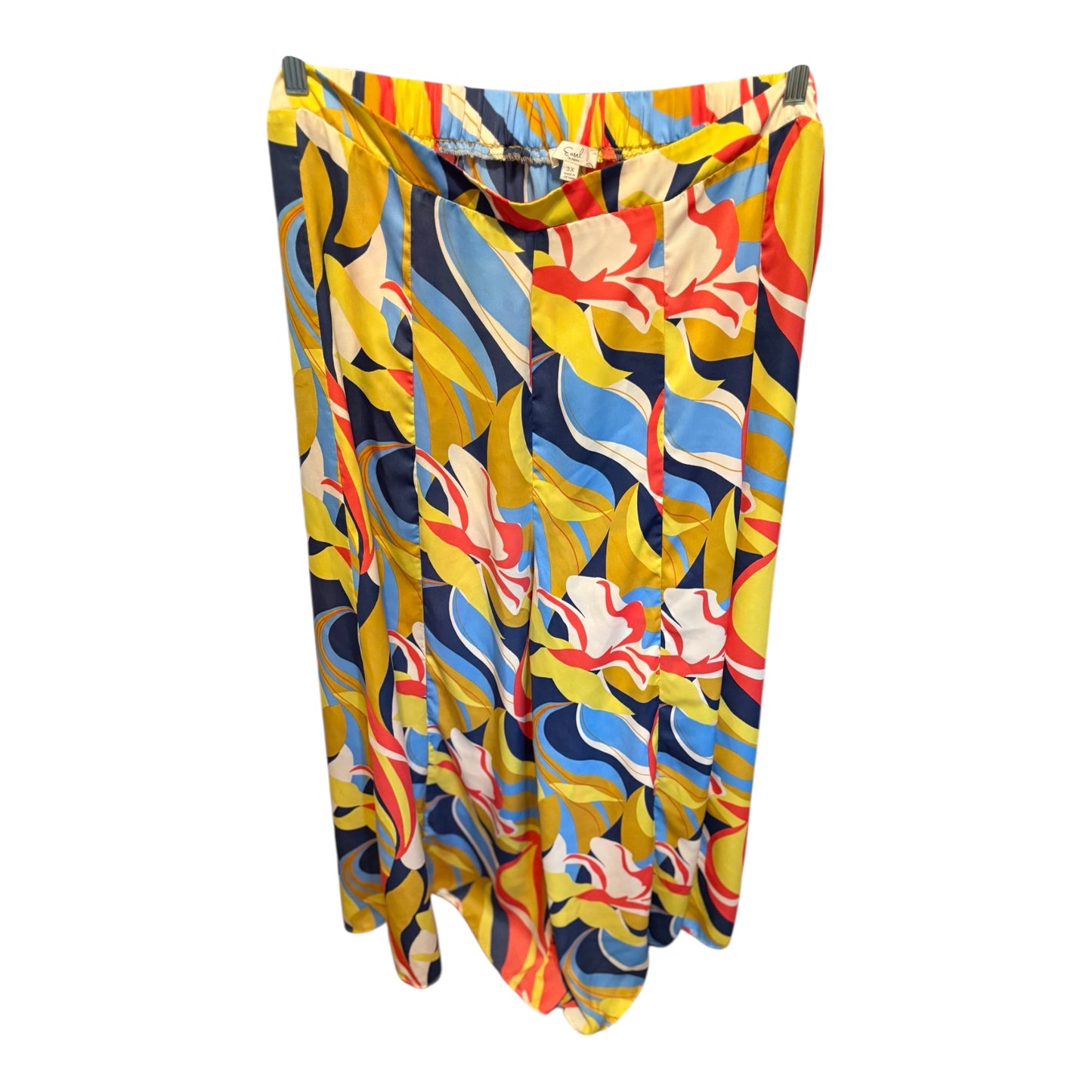Easel Mirabelle Blue Mustard Satin Pants Plus Size