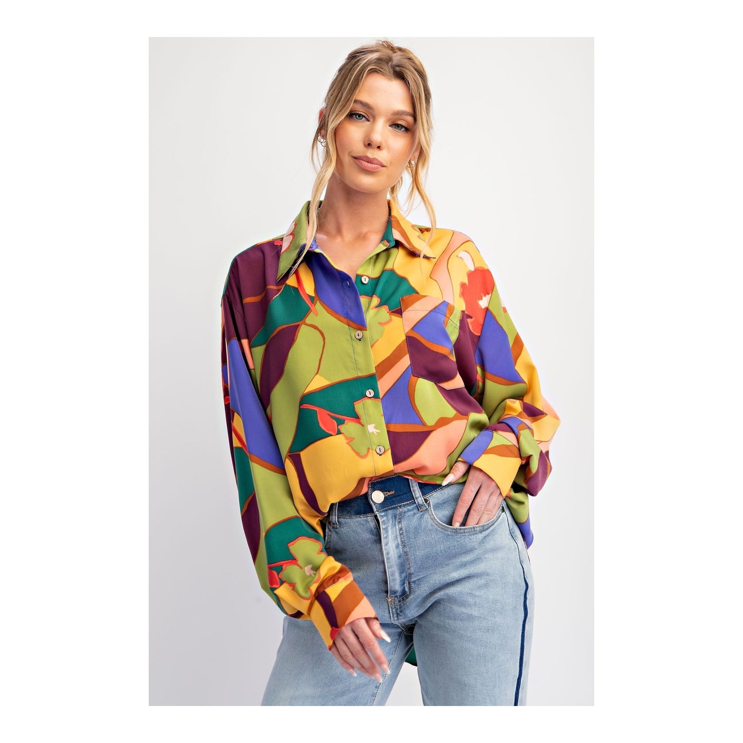 Mirabelle Satin Button Down Top