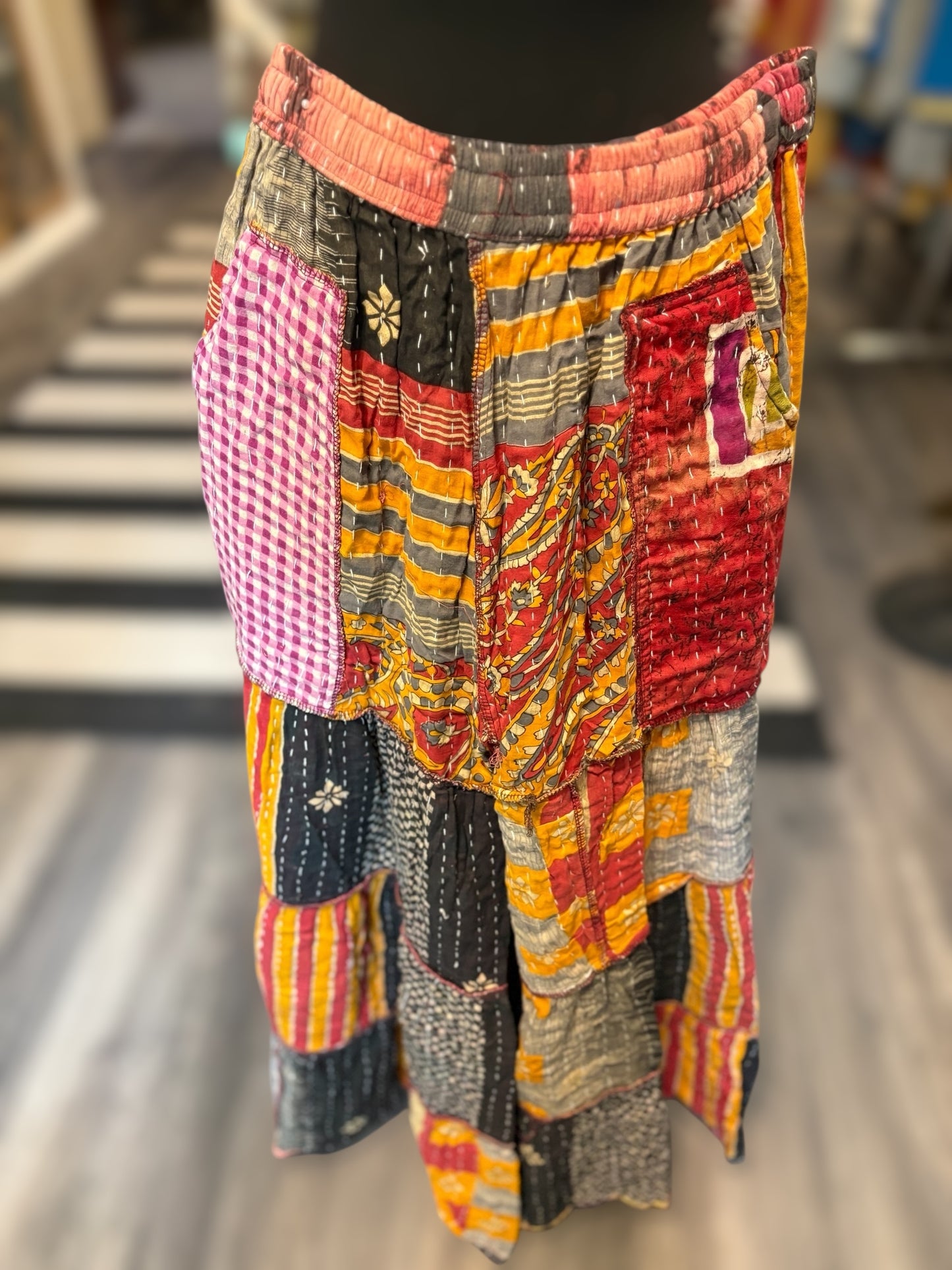Alexis Kantha Flowy Tiered Reversible Palazzo Pant with Pockets: One Size Fits Size 6-16