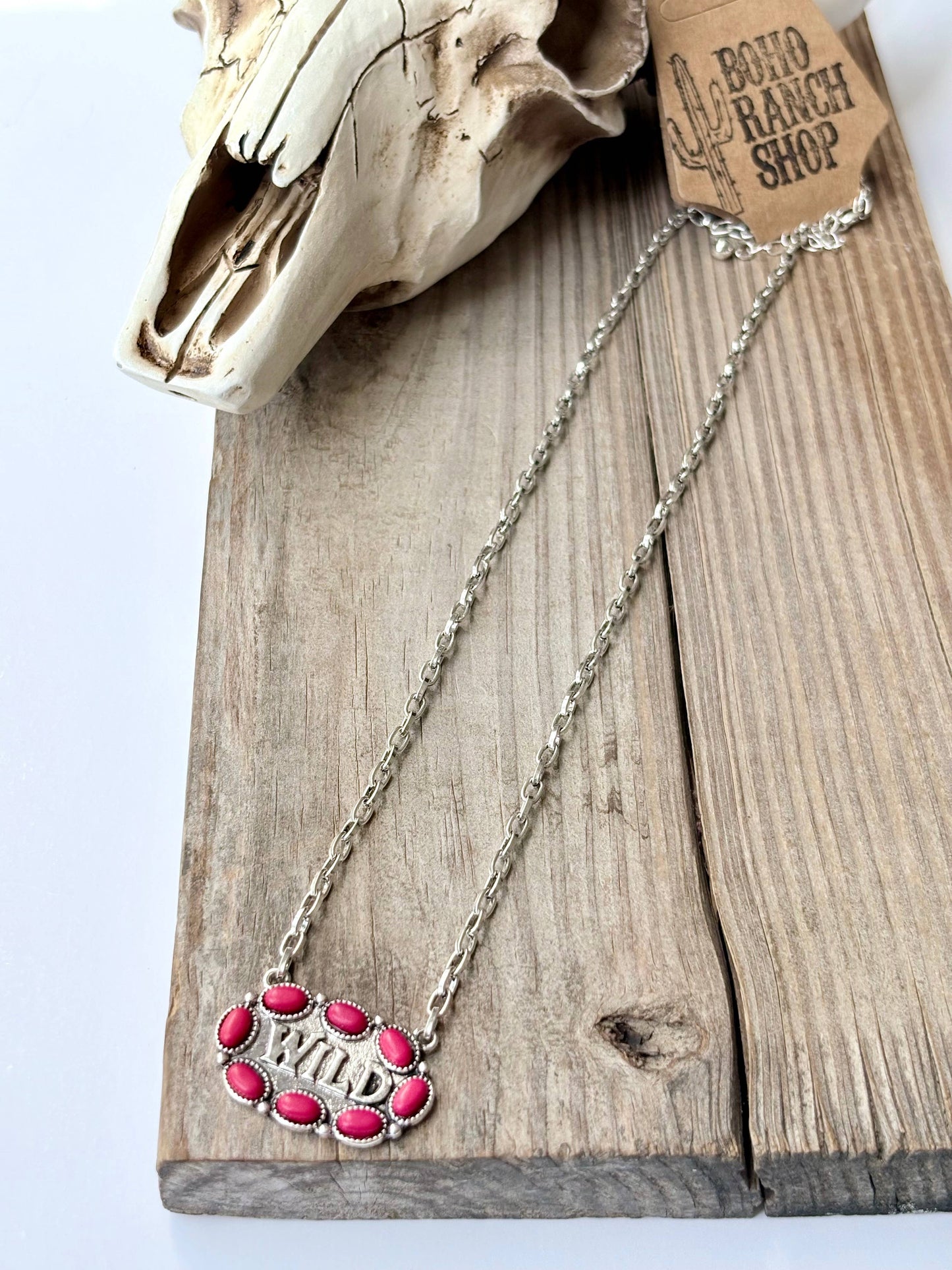 Western WILD Stone Pendant Necklace: White