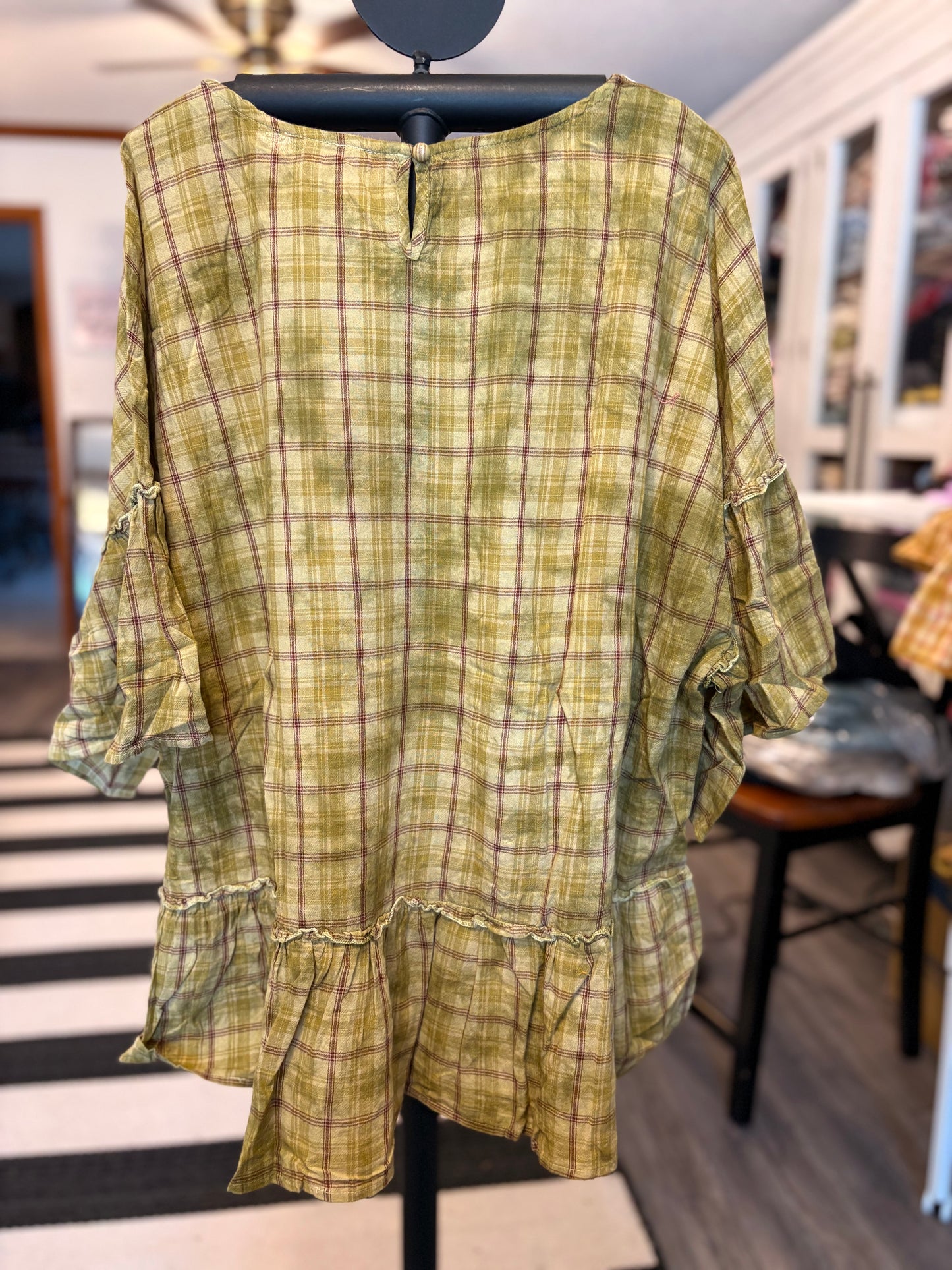 Country Life Upcycled Ruffle Plaid Top OVERSIZED Fits a 2-3X