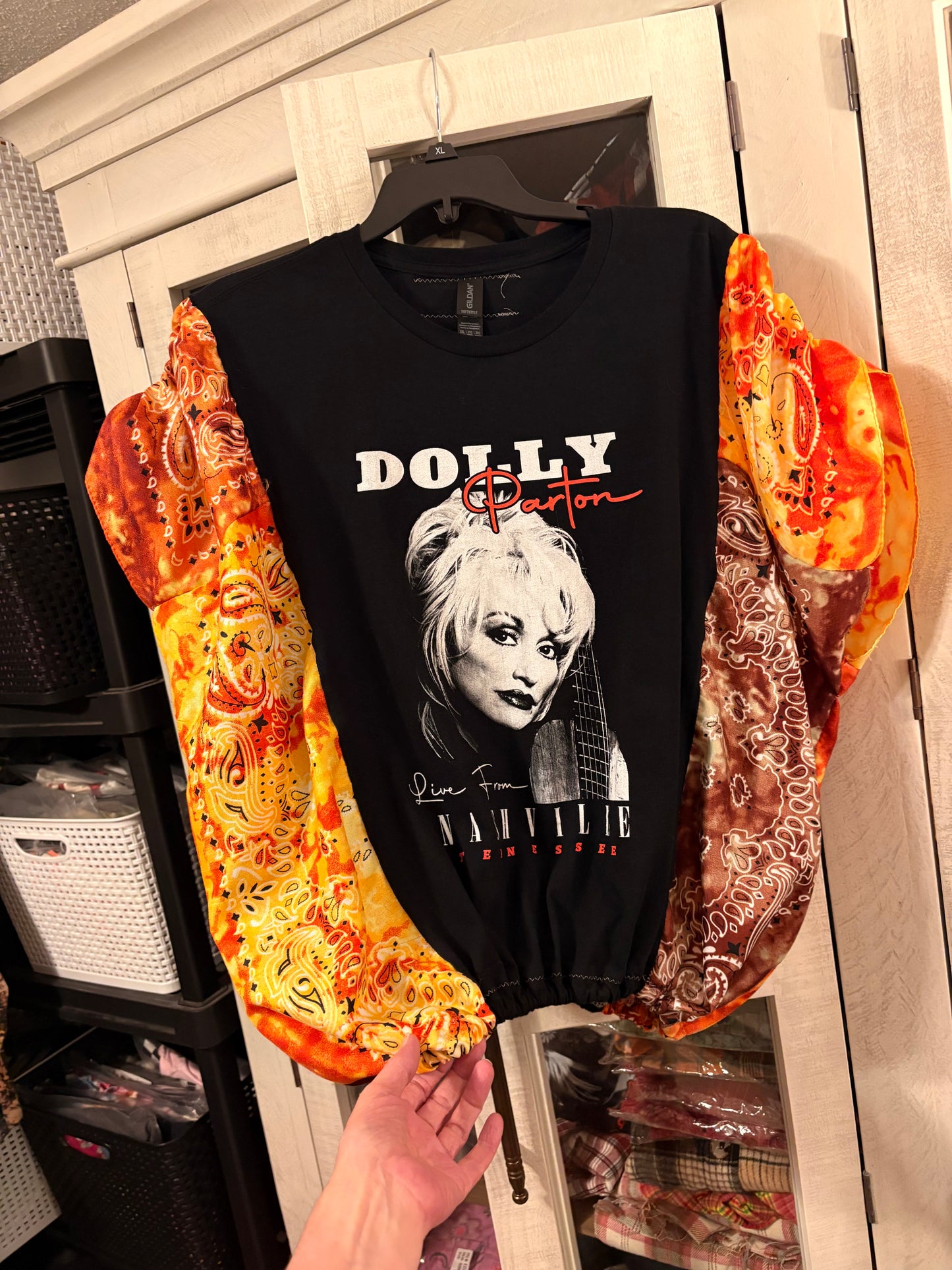 Nashville Dolly Bubble Bandana Sleeve Tee Fits a Small to XXL