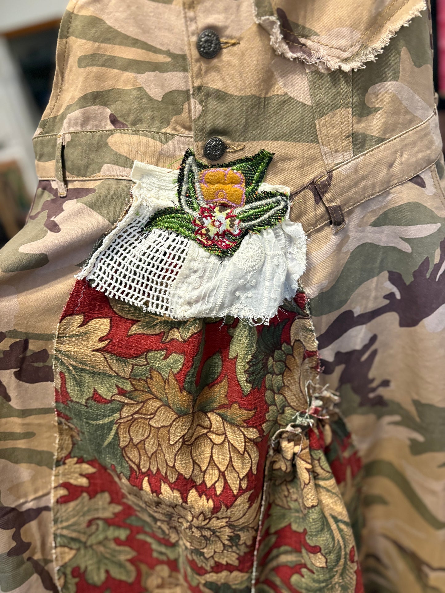 Floral Camo Upcycled Patchwork Overall Dress One Size Fits a Small to XL