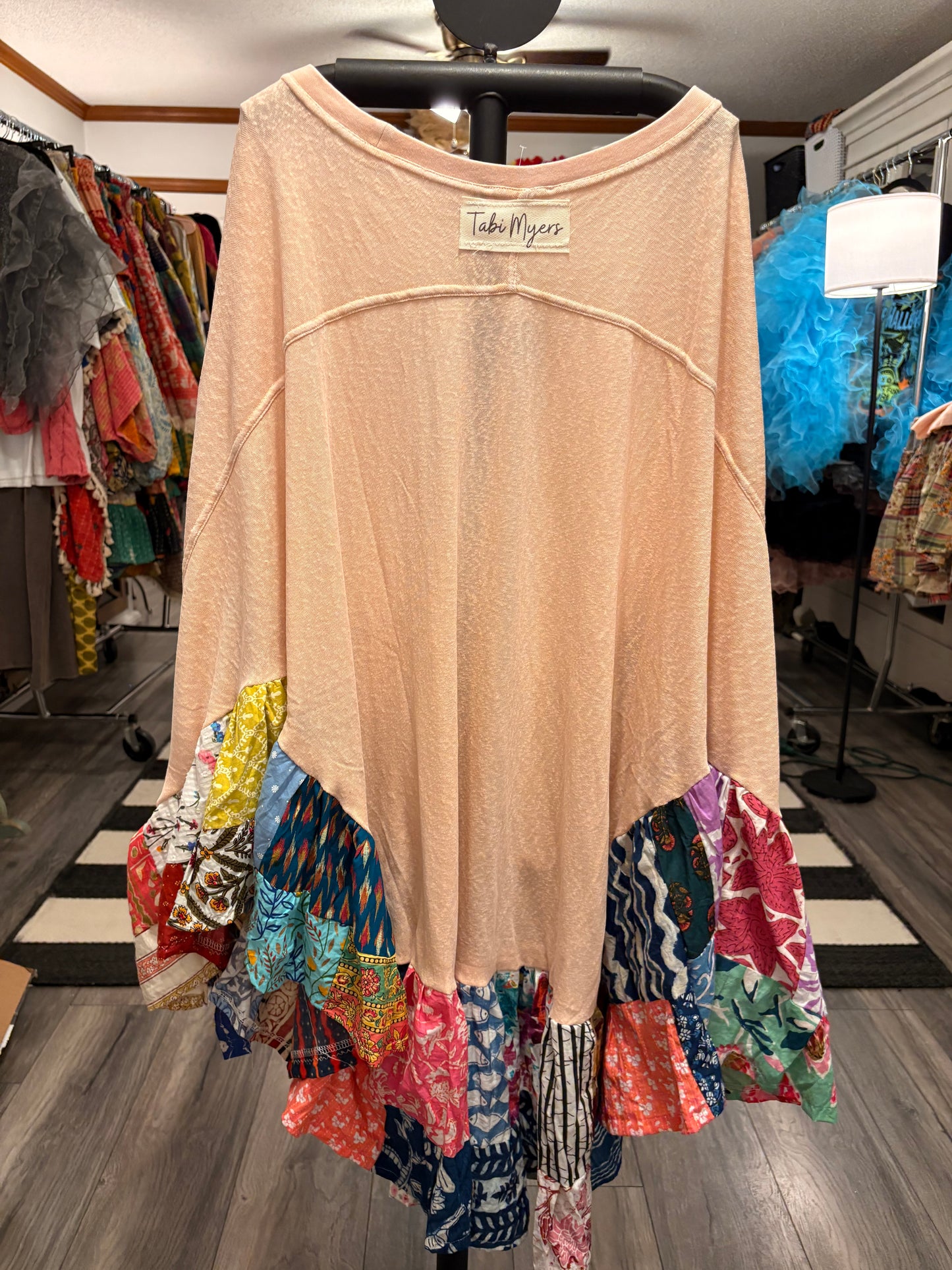 Peaches Upcycled Patchwork Circle Poncho One Size Fits Most Fits a Large to 3X