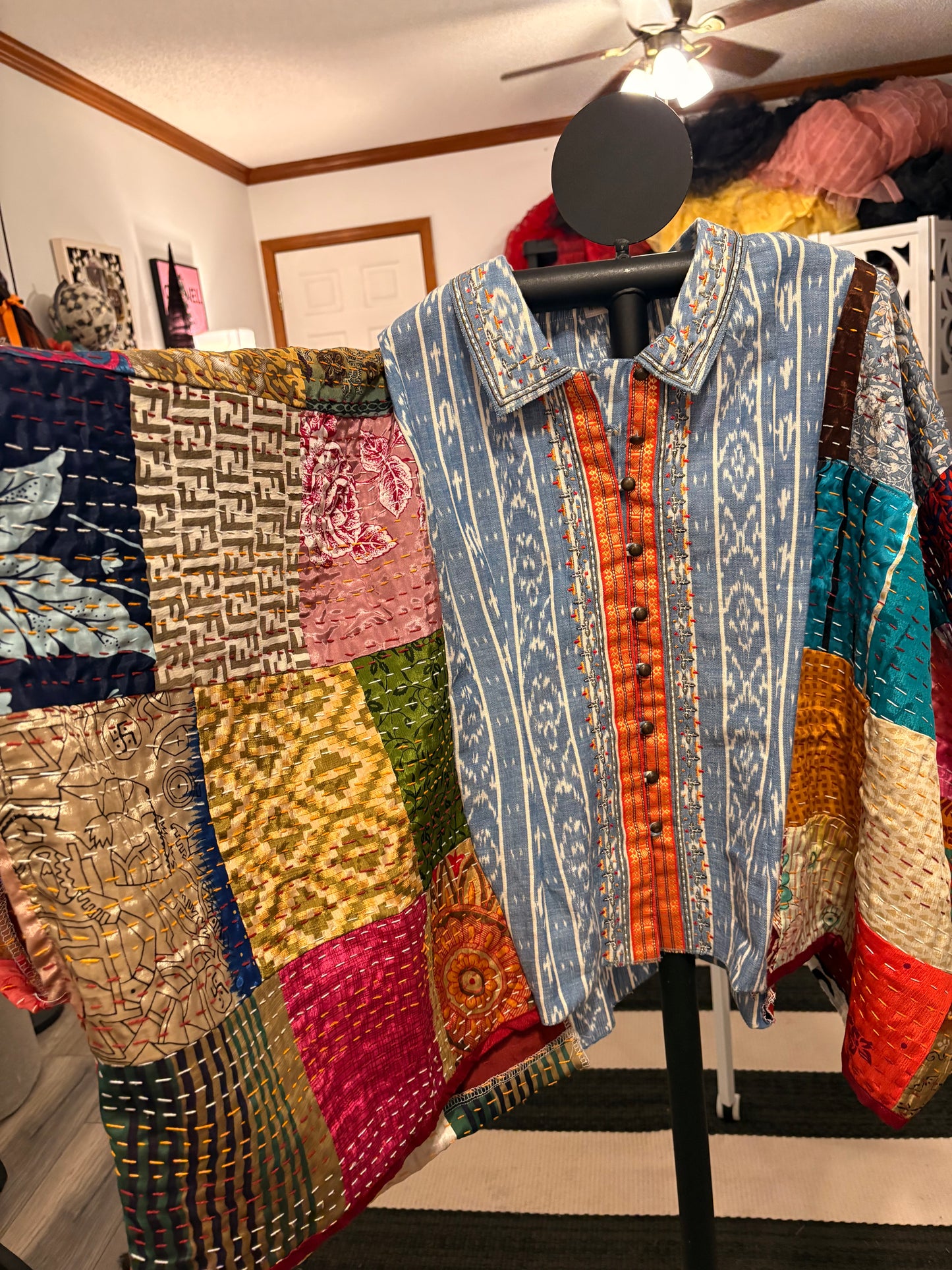 Carolyn Silk Kantha Poncho One Size Fits a Small to XL (petite)