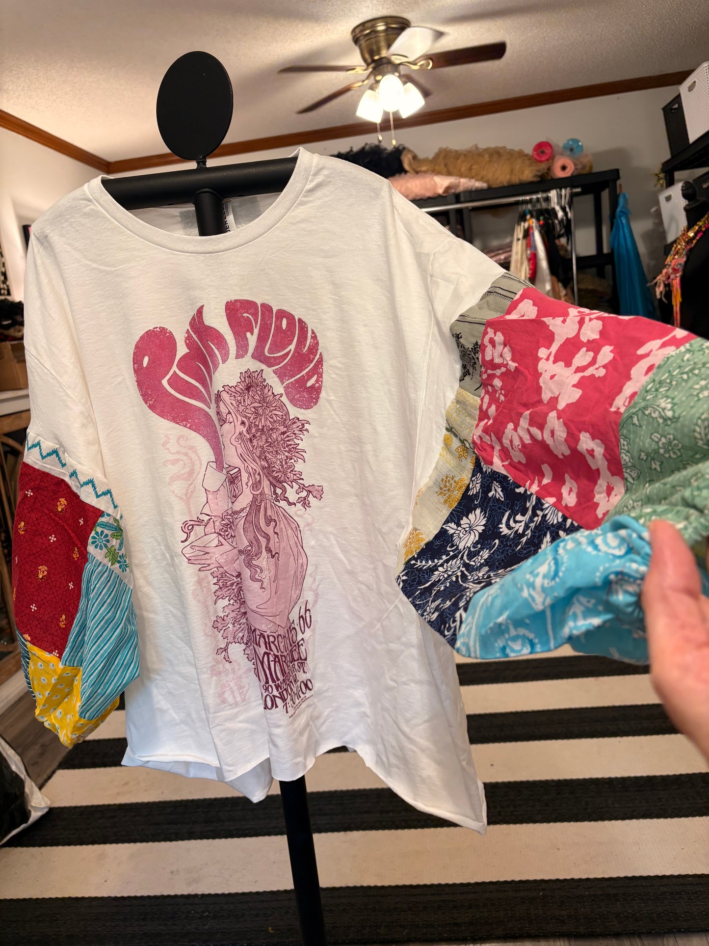 Pink London Upcycled Vintage Patchwork Tee Fits a Small to 2X