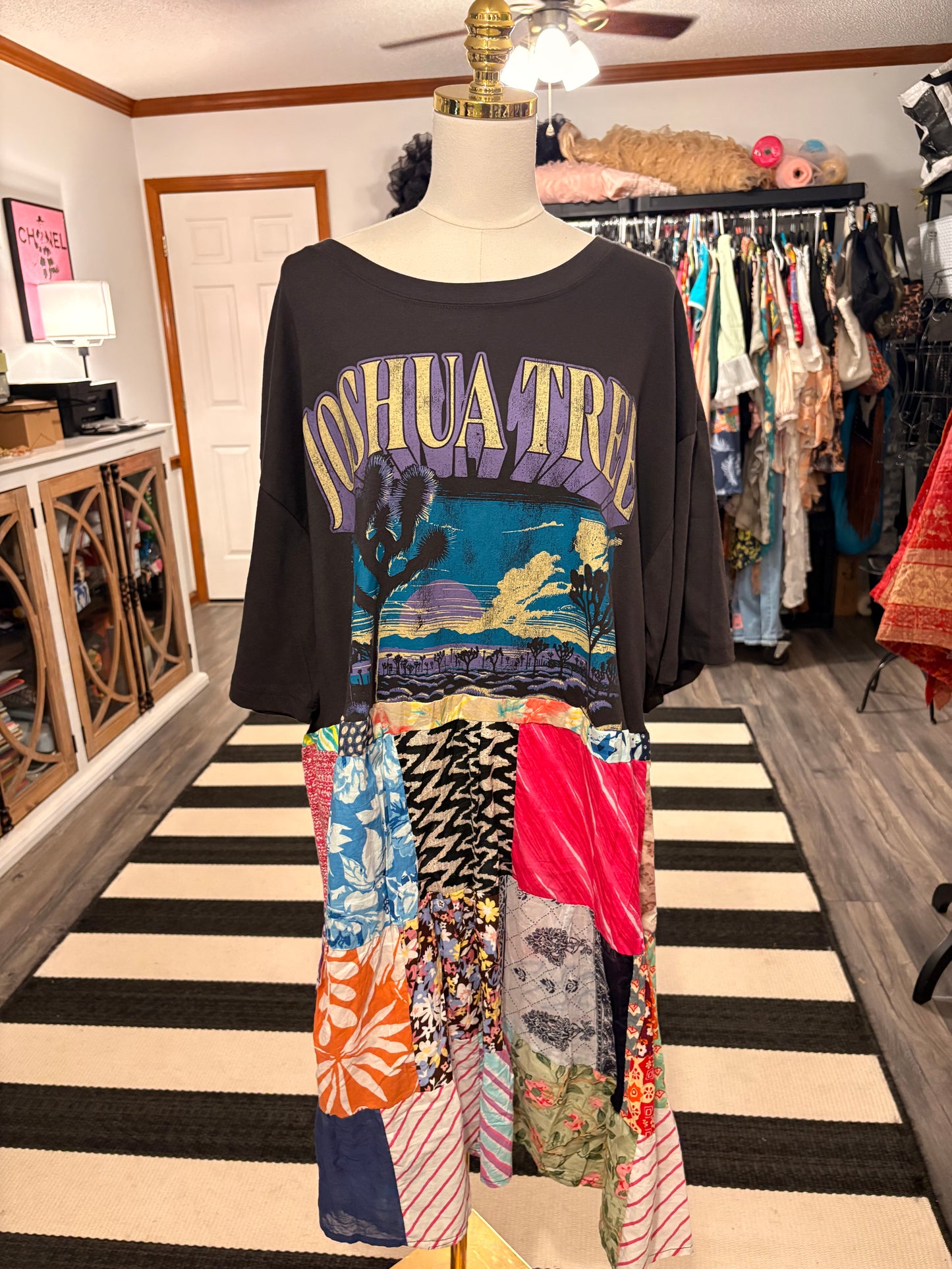 Joshua Tree Upcycled Vintage Patchwork Tee Dress Fits a Large to 2X