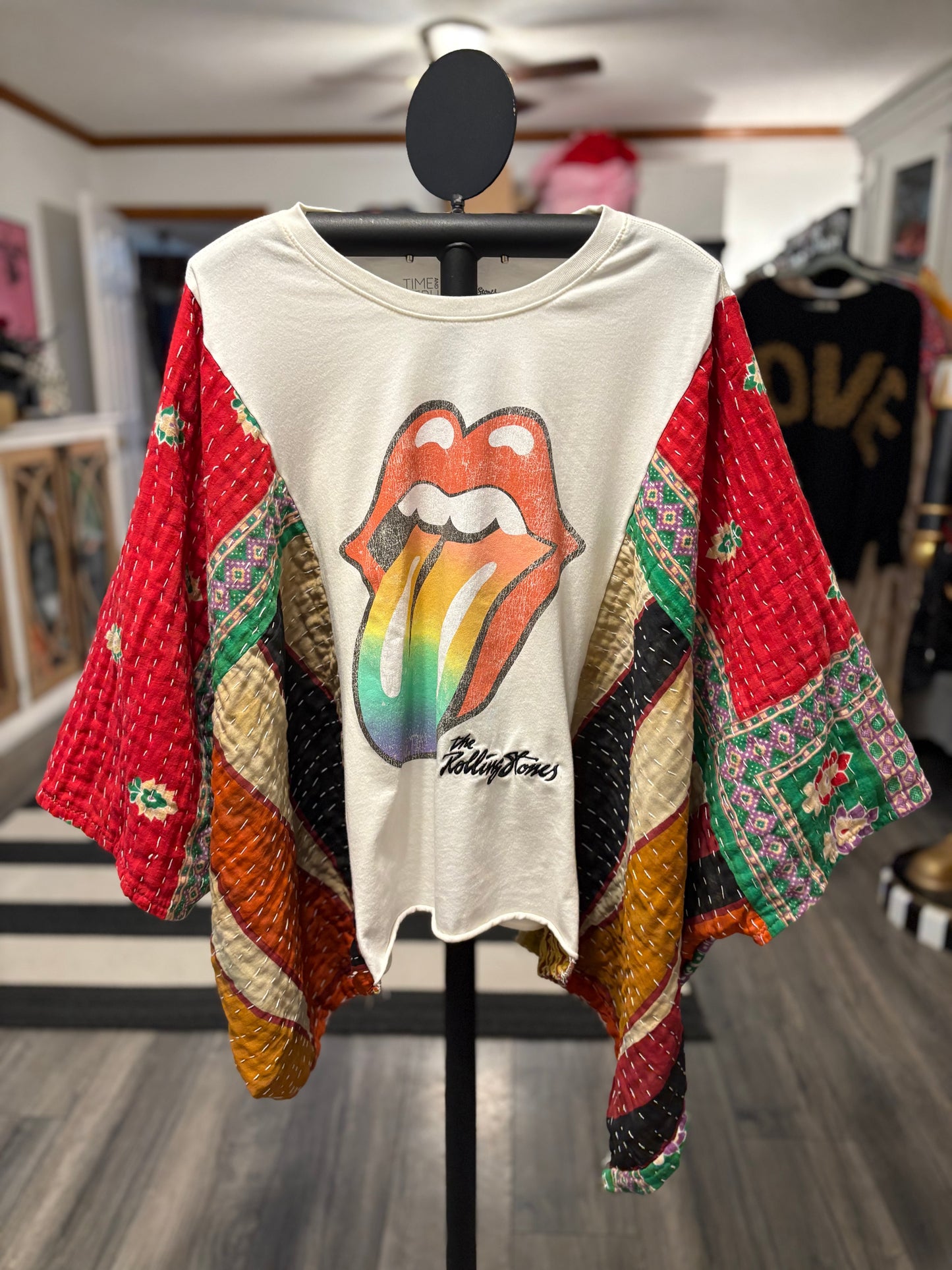 Stones Upcycled Vintage Kantha Poncho Tee Fits A Size Small to XXL