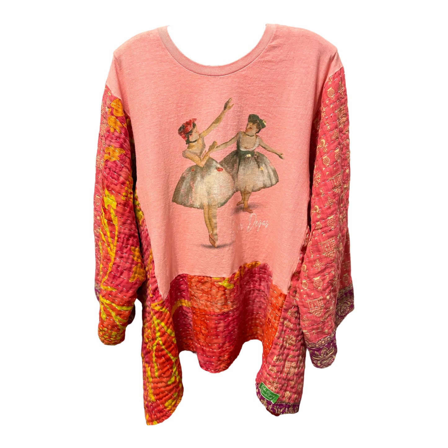 Degas Upcycled Vintage Kantha Long Tee Fits A Size Small to 3X