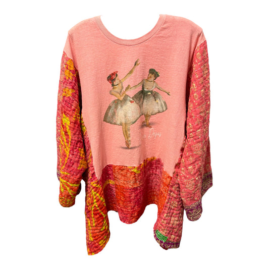 Degas Upcycled Vintage Kantha Long Tee Fits A Size Small to 3X