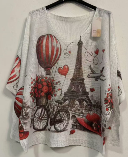 POMON White Hot Balloon V-Neck Knit Printed Sweater LOOWIE