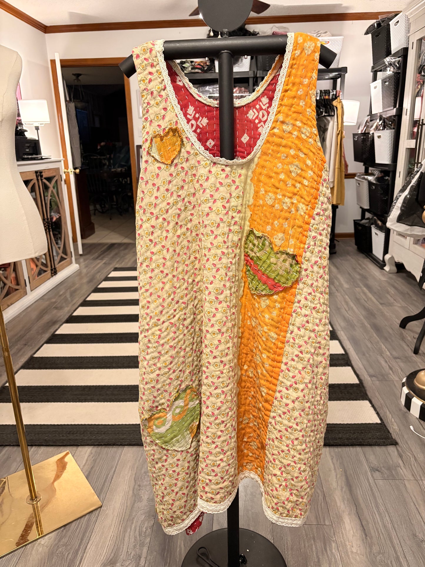 Van Gogh Upcycled Vintage Kantha Quilt ART Jumper One Size Fits A Small to XL Oversized