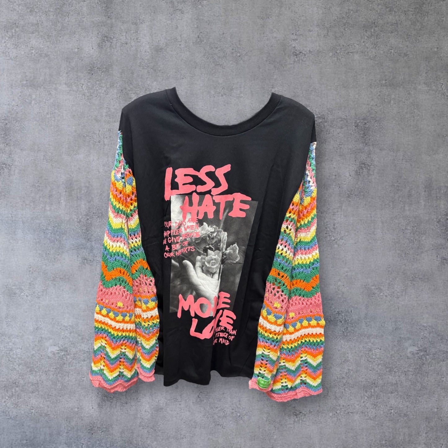 More Love Upcycled Drop Sleeve Sweater One Size Fits a Small to XXL