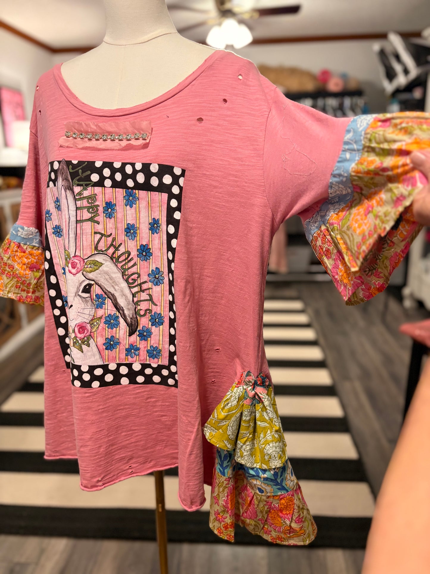 Happy Thoughts Ruffled Sleeve Tee Fits Large to 2X