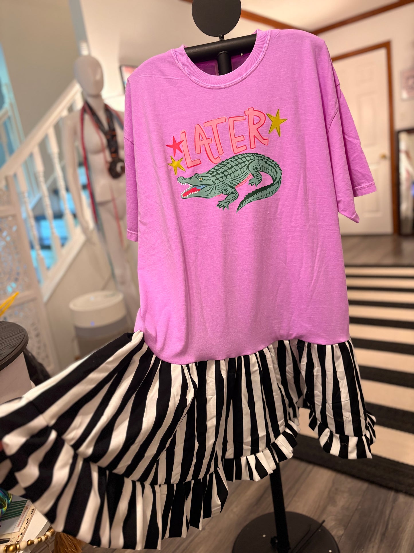 Gator Upcycled Ruffled Tee Dress Fits a Small to 2X