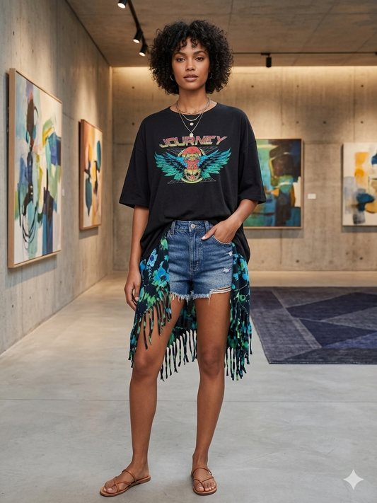 Separate Ways Upcycled Fringed Bottom Tee Dress Fits a Small to 2X