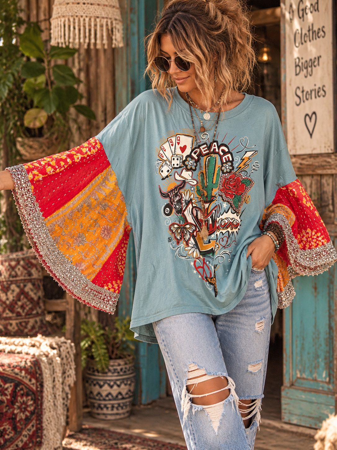 Peace and Love Glam Sleeve Tee One Size fits a Small to XL