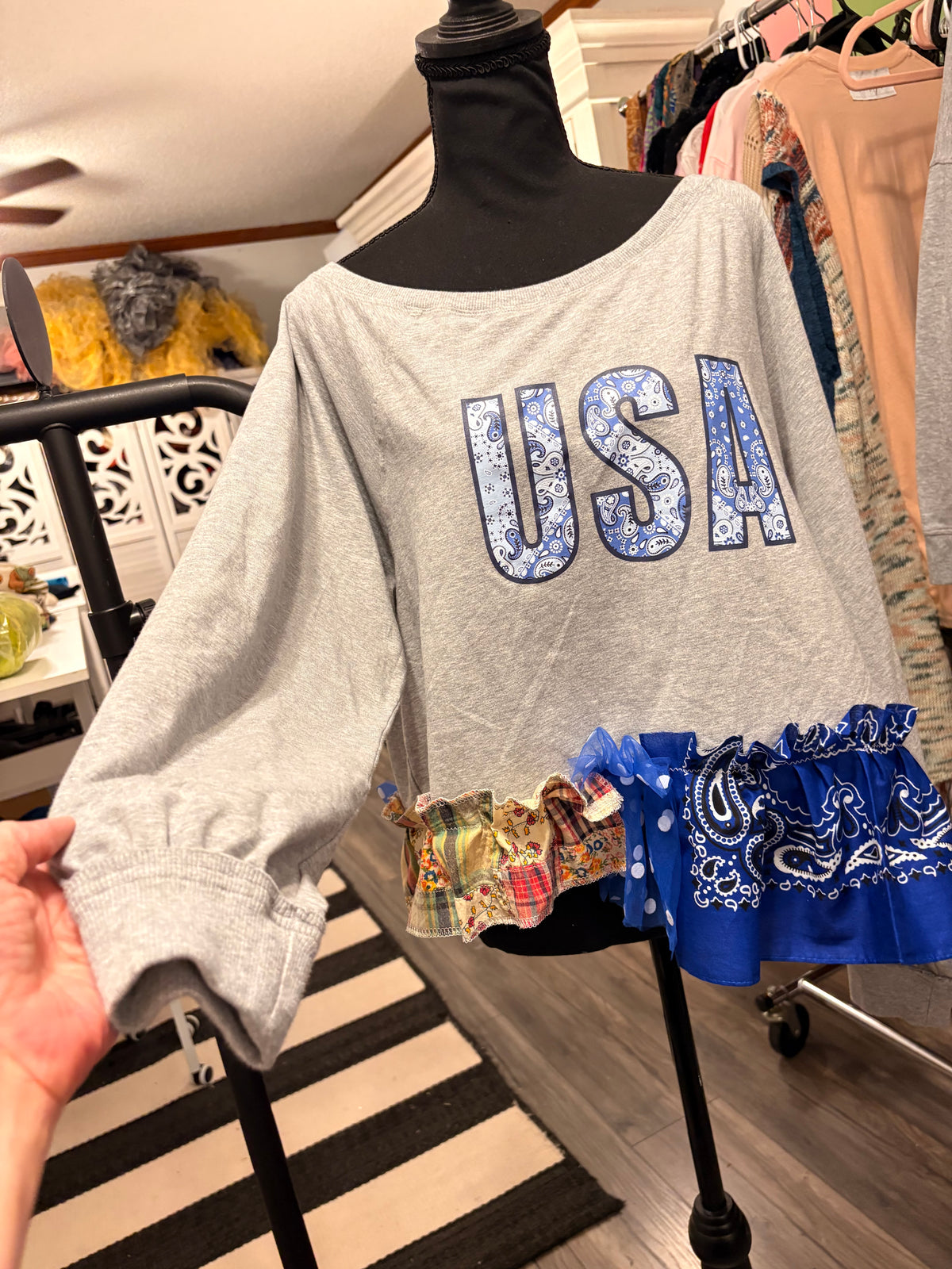 USA Glam Fringe Asymmetrical Tee One Size Fits Small to XL
