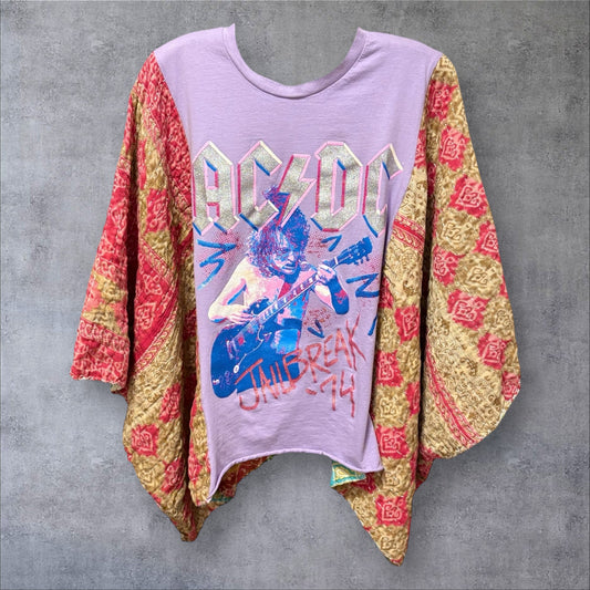 AC/DC Upcycled Vintage Kantha Poncho Tee One Size Fits A Small to XXL (6-16)
