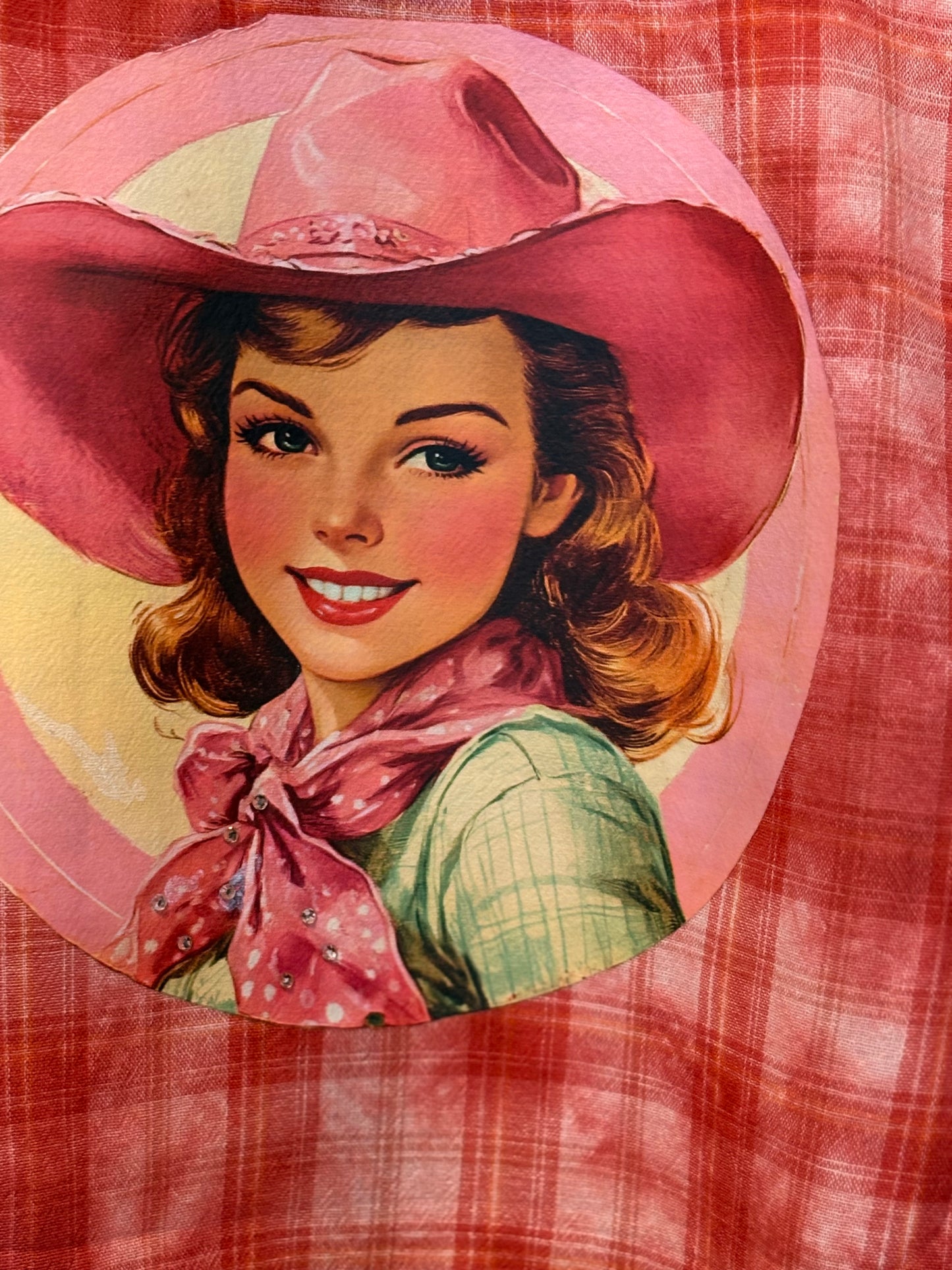 Pretty Pink Cowgirl Upcycled Ruffle Plaid Top OVERSIZED Fits a Small