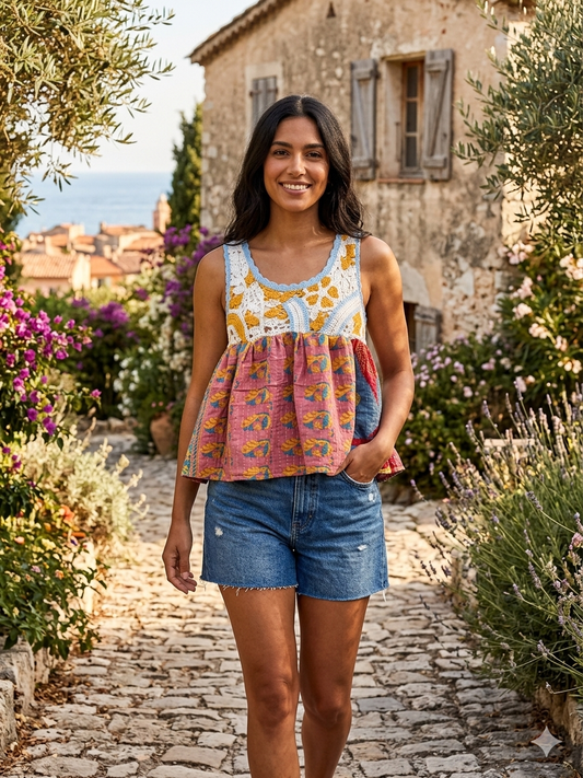 Emily Crochet Kantha Tank One Size Fits Small to XXL 4-16