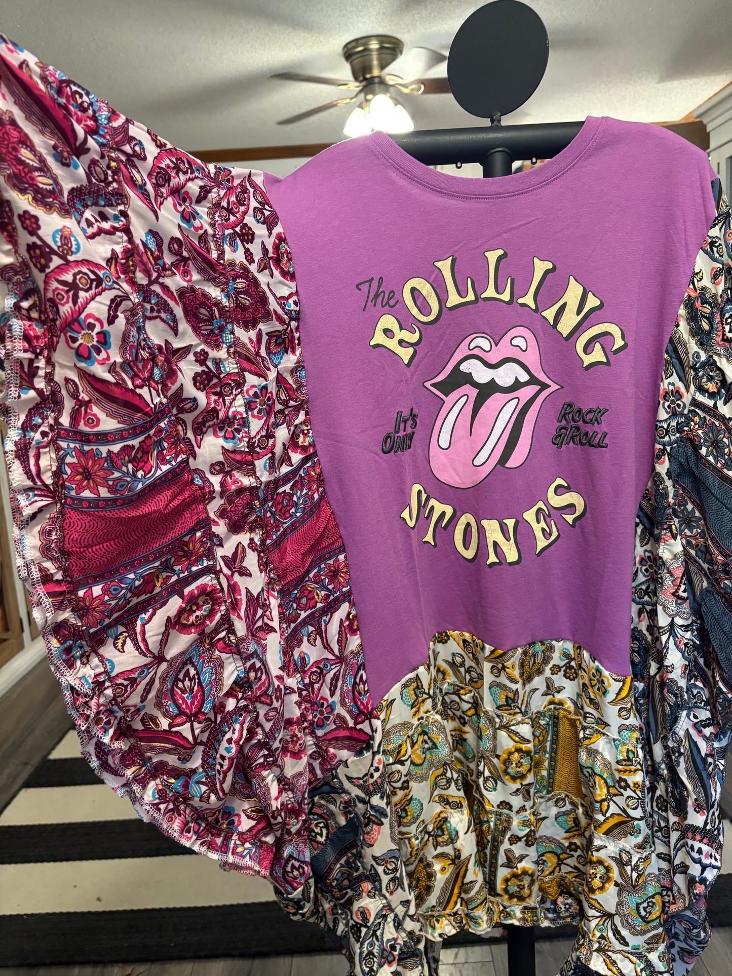 Rolling Stones Upcycled Silk Butterfly Cocoon Dress One Size fits a Small to 3X