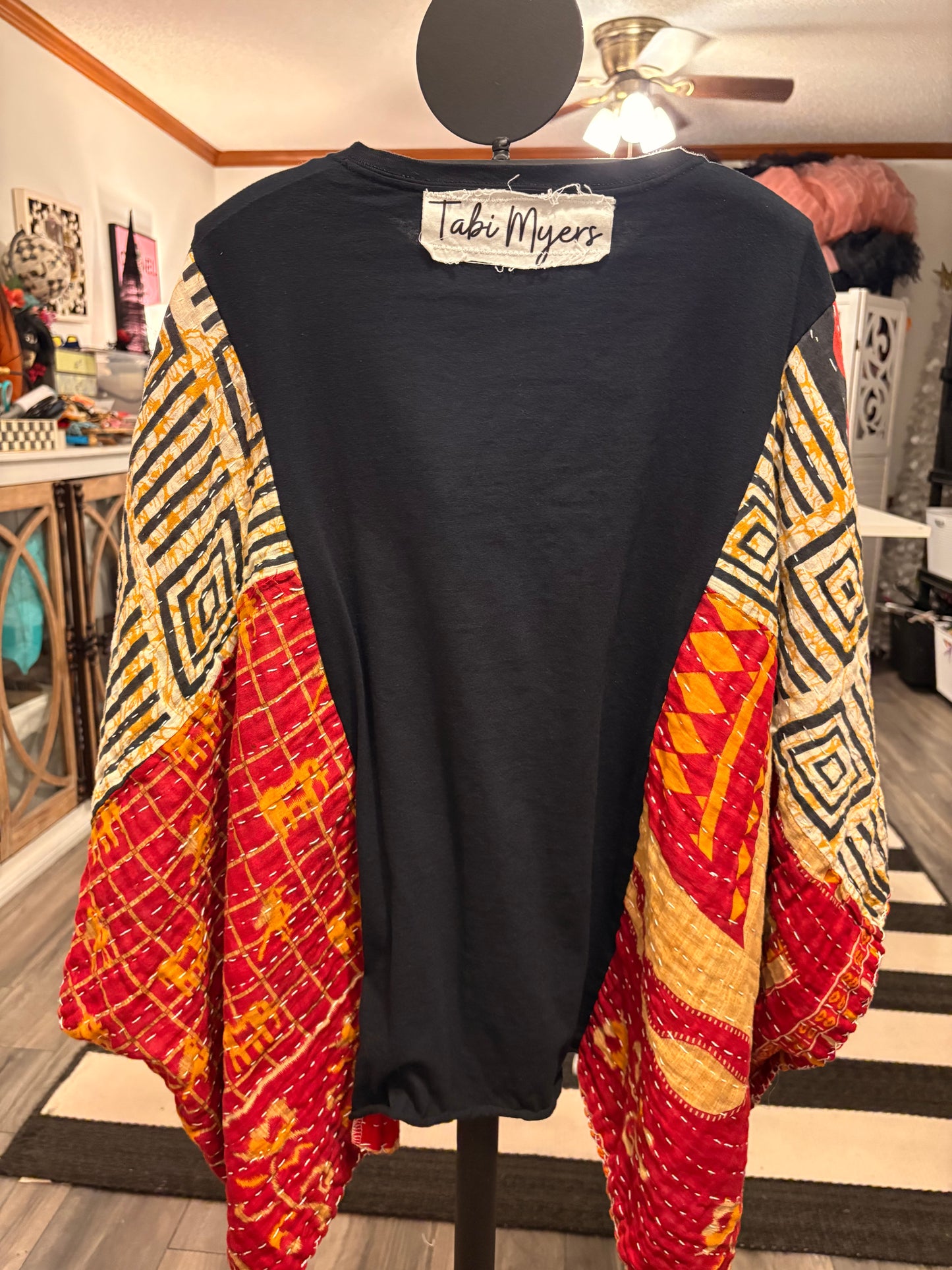 Bark At The Moon Upcycled Vintage Kantha Poncho One Size Fits a Small to XXL