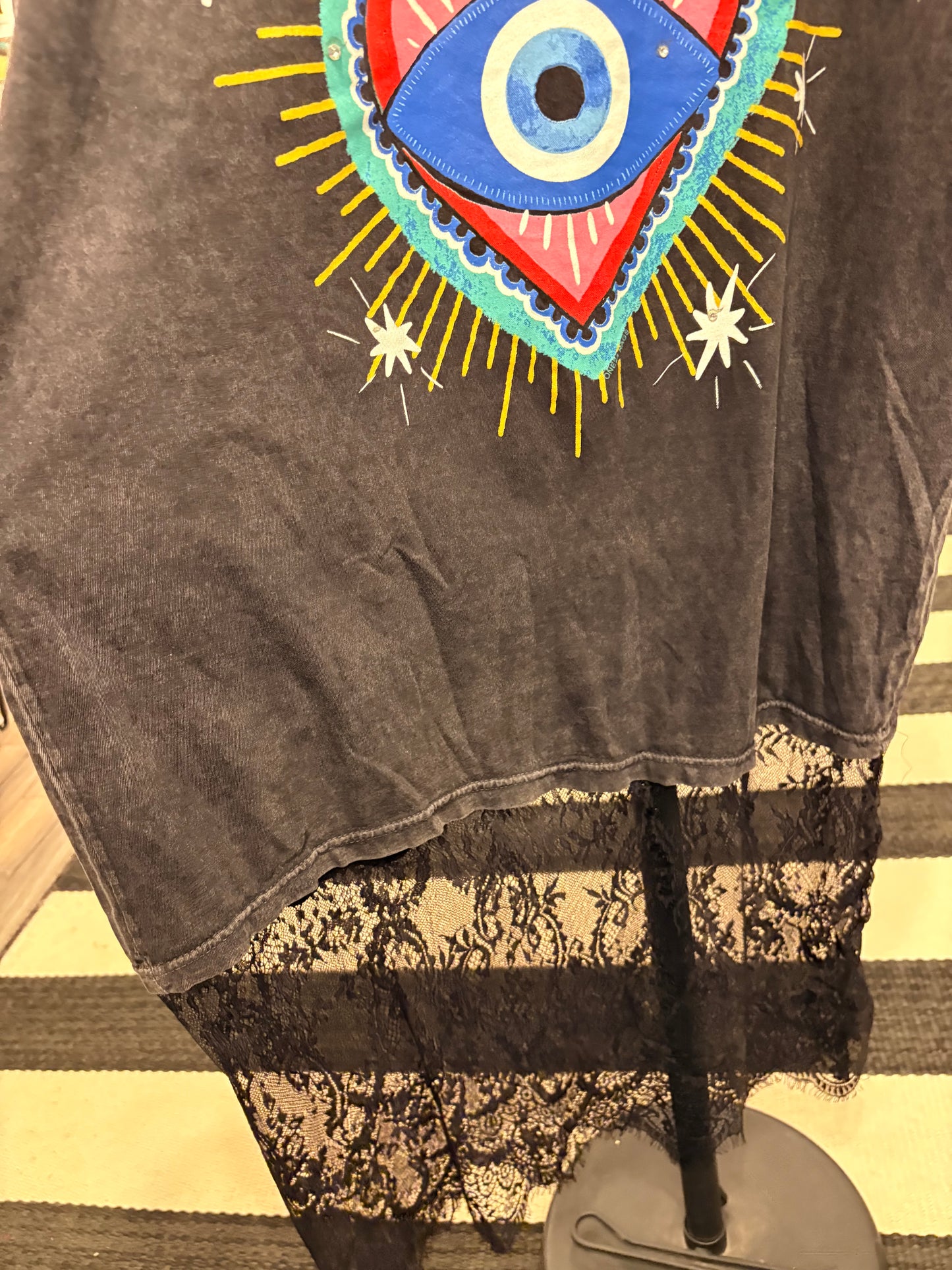 Eyeconic Lace Bottom Tee Dress OVERSIZED Fits a Small to XL