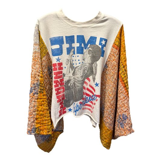 Jimi Hendrix Upcycled Vintage Kantha Poncho Tee Fits A Size Small to XL