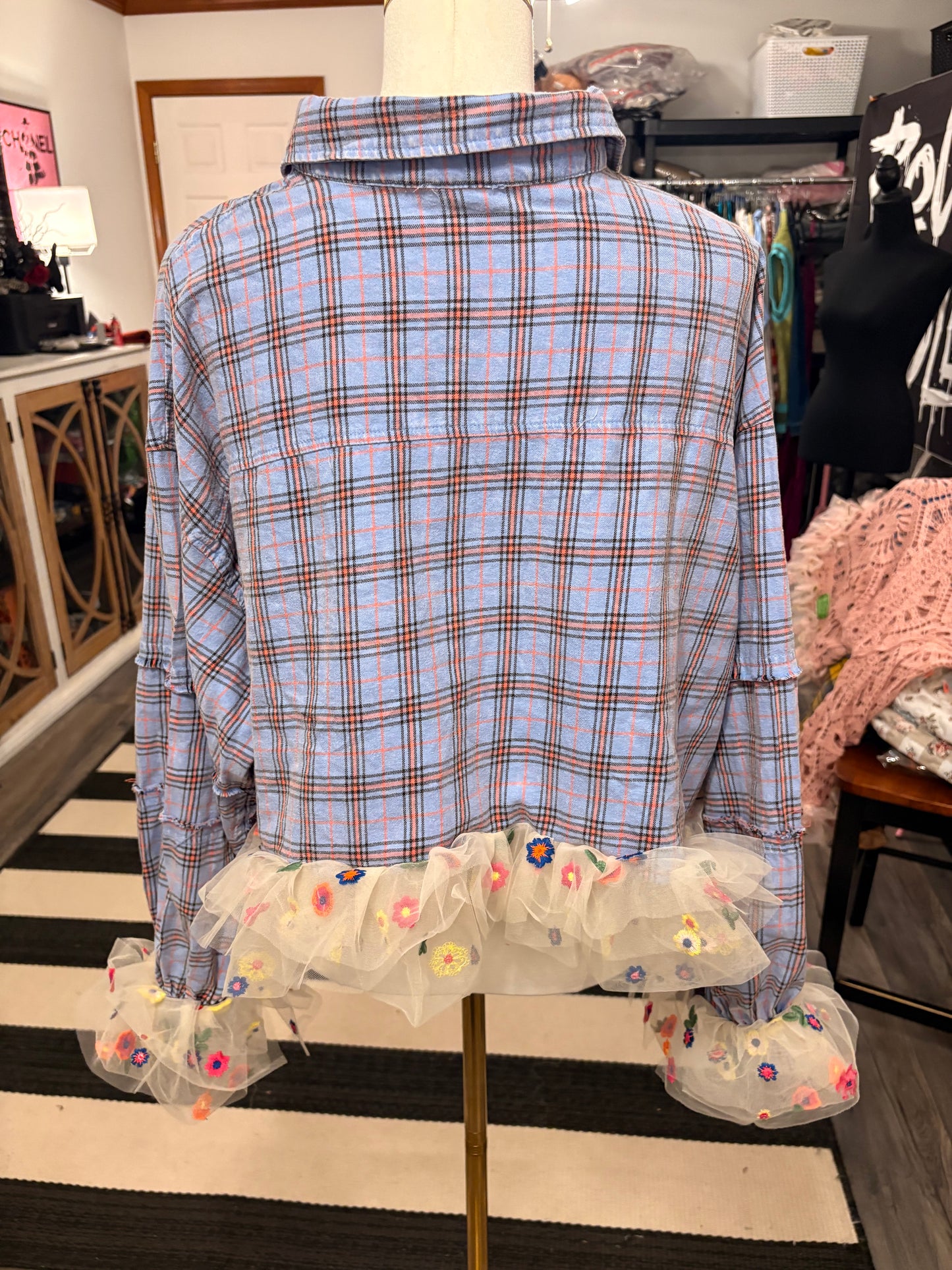 Sophie Upcycled Oversized Frayed Flannel Tutu Top One Size Fits a Small to XXL