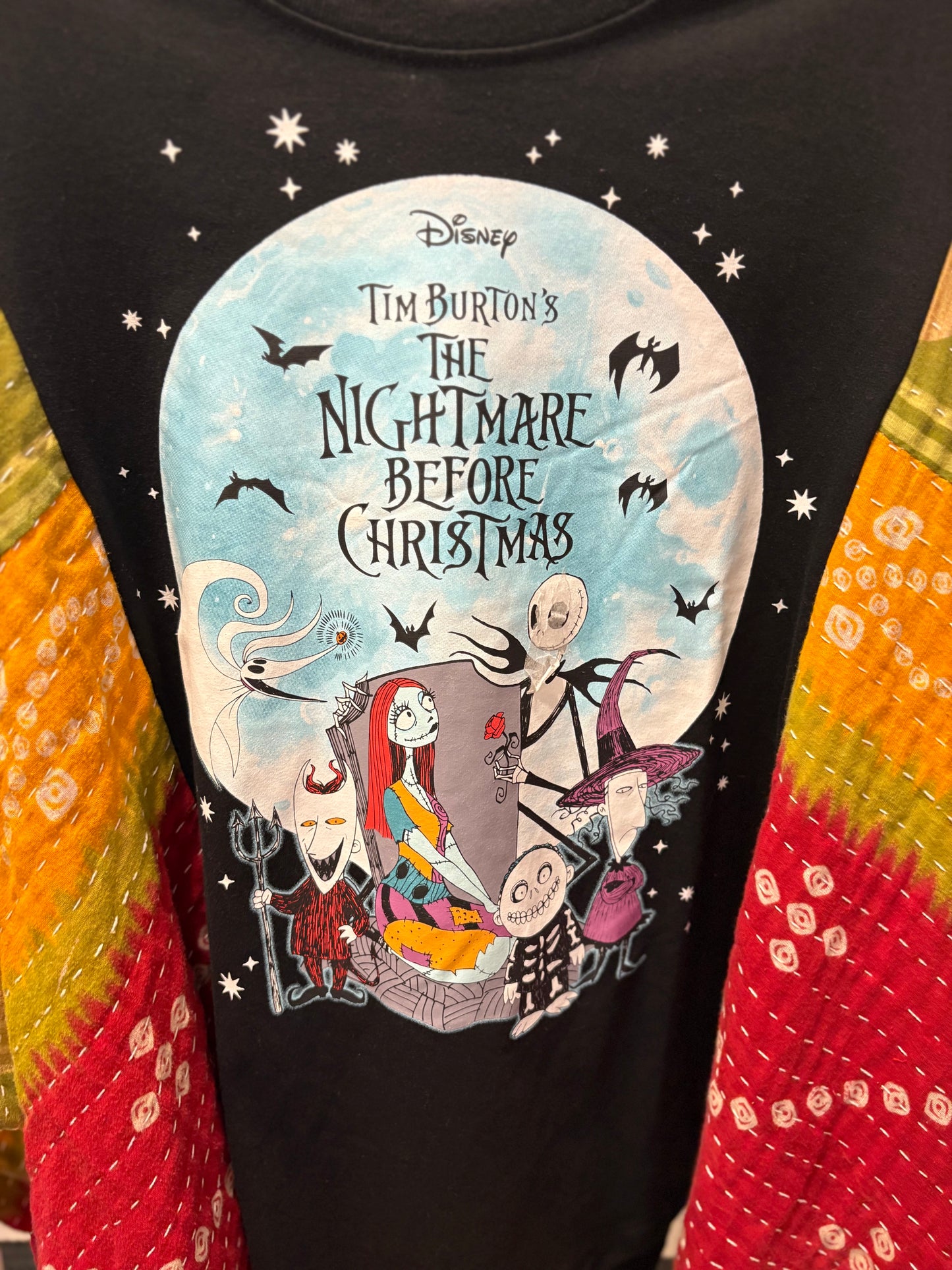 Nightmare Before Christmas Upcycled Vintage Kantha Poncho Tee Fits A Size Small to XL