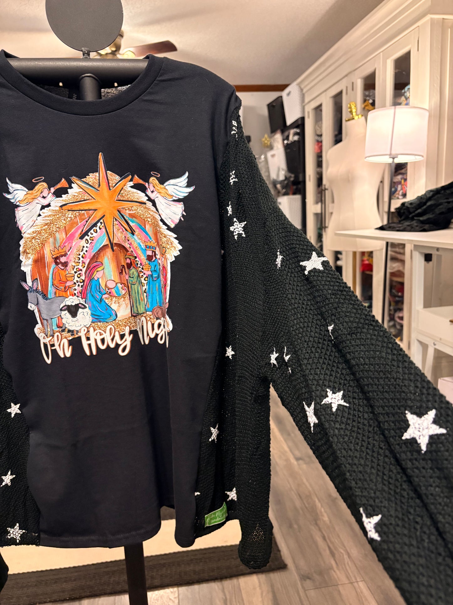Oh Holy Night Star Sweater Tee One Size Fits a Large to 3X Oversized