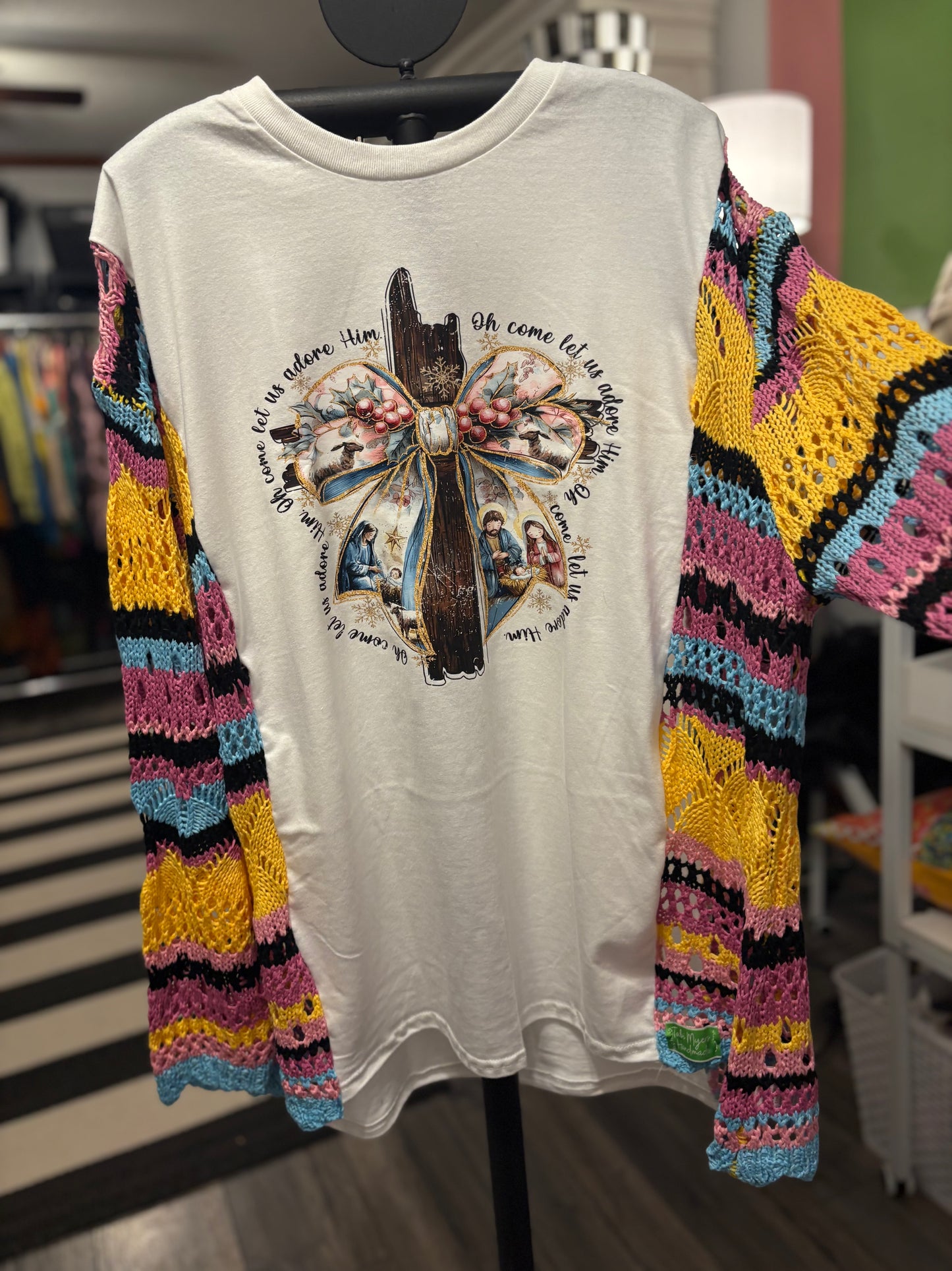 Adore Him Upcycled Crochet Sweater Tee One Size Fits A Small to 2XOversized