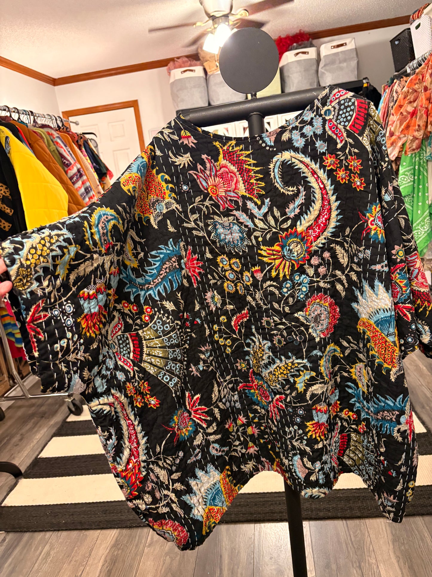 Monica Midnight Paisley Kantha Top One Size Fits Small to 3X