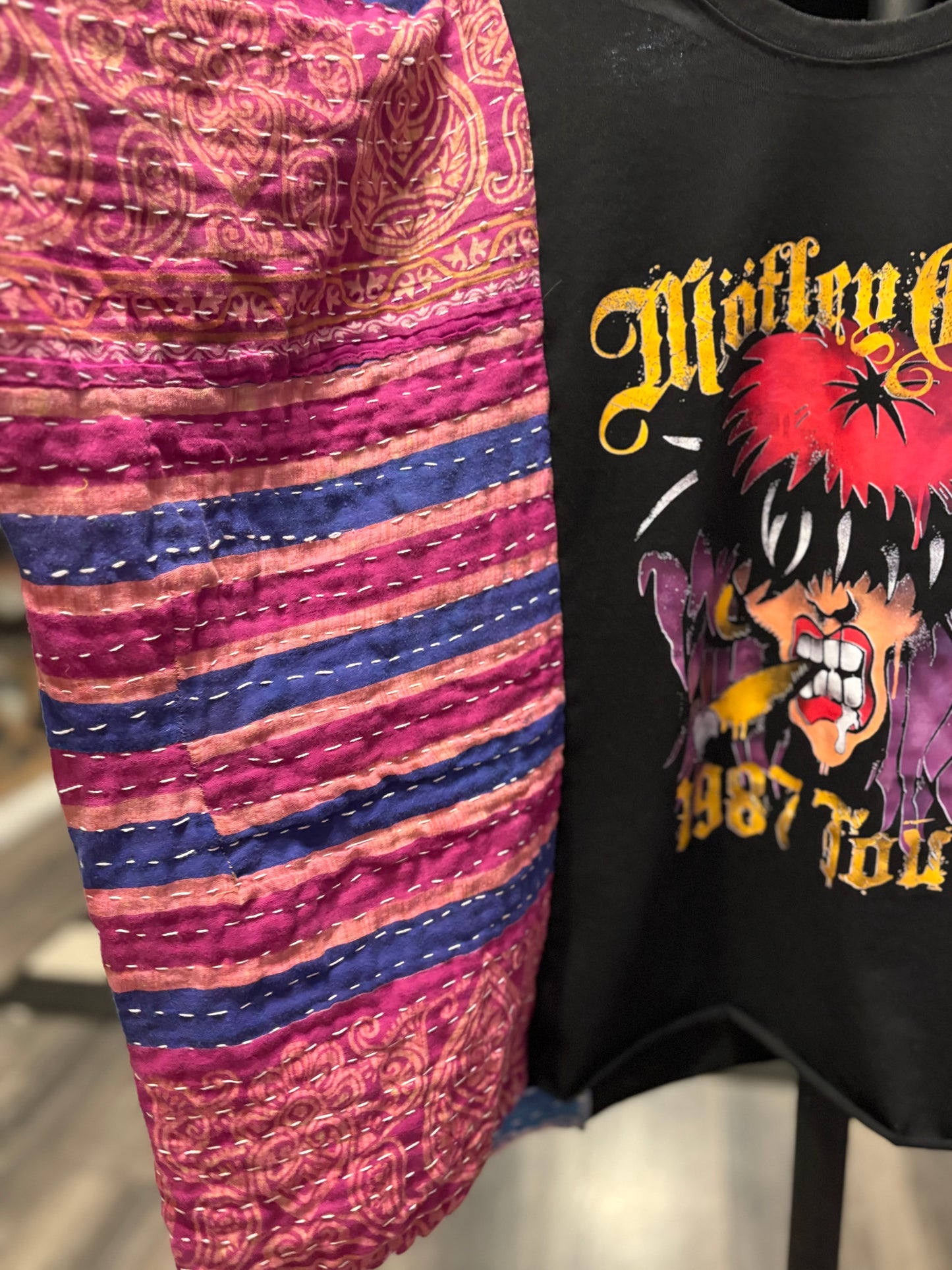 Motley Crue Upcycled Vintage Kantha Poncho Tee Fits A Size Small to XXL