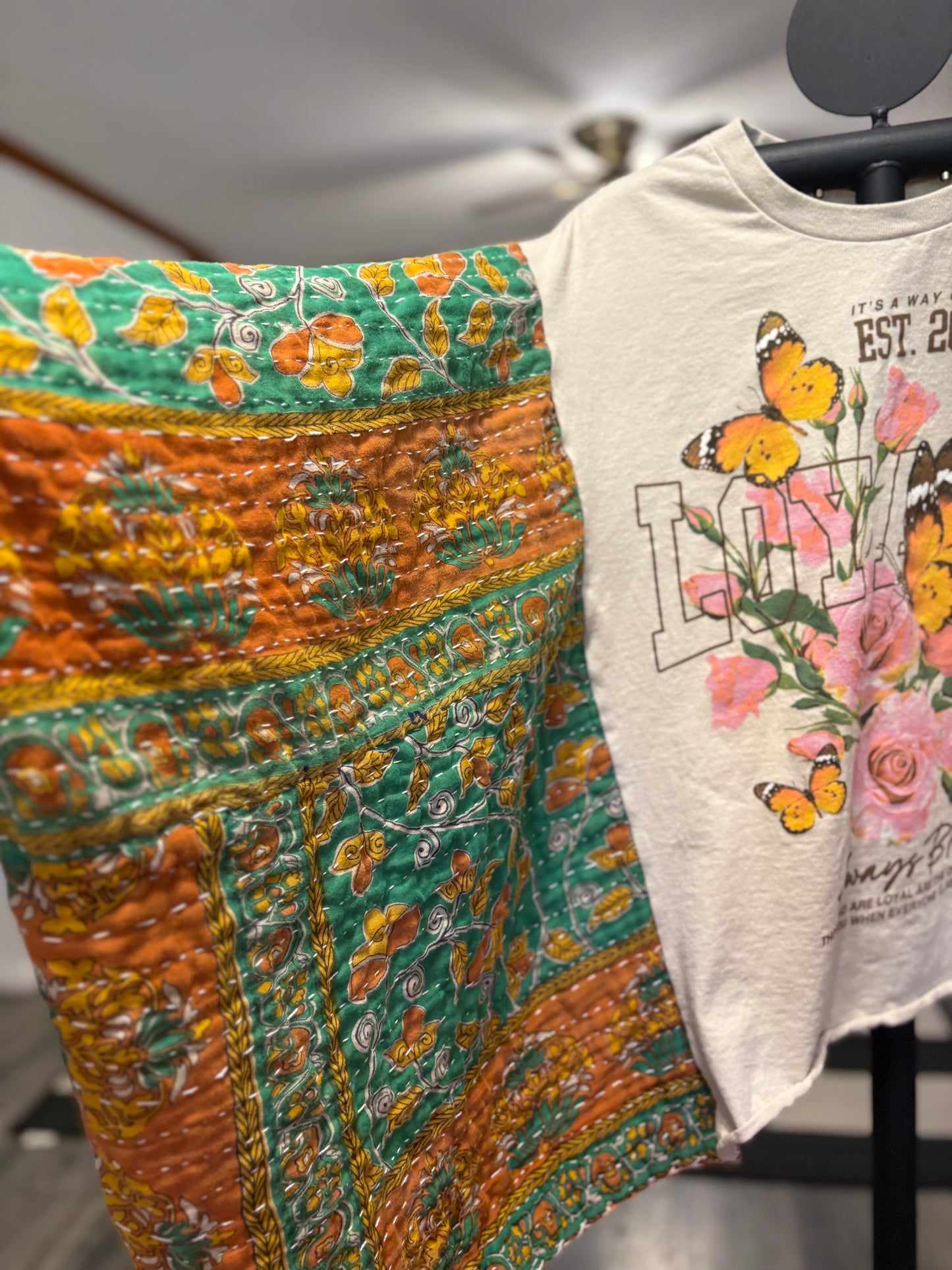Always Blessed Upcycled Vintage Kantha Poncho Tee Fits A Small to XXL