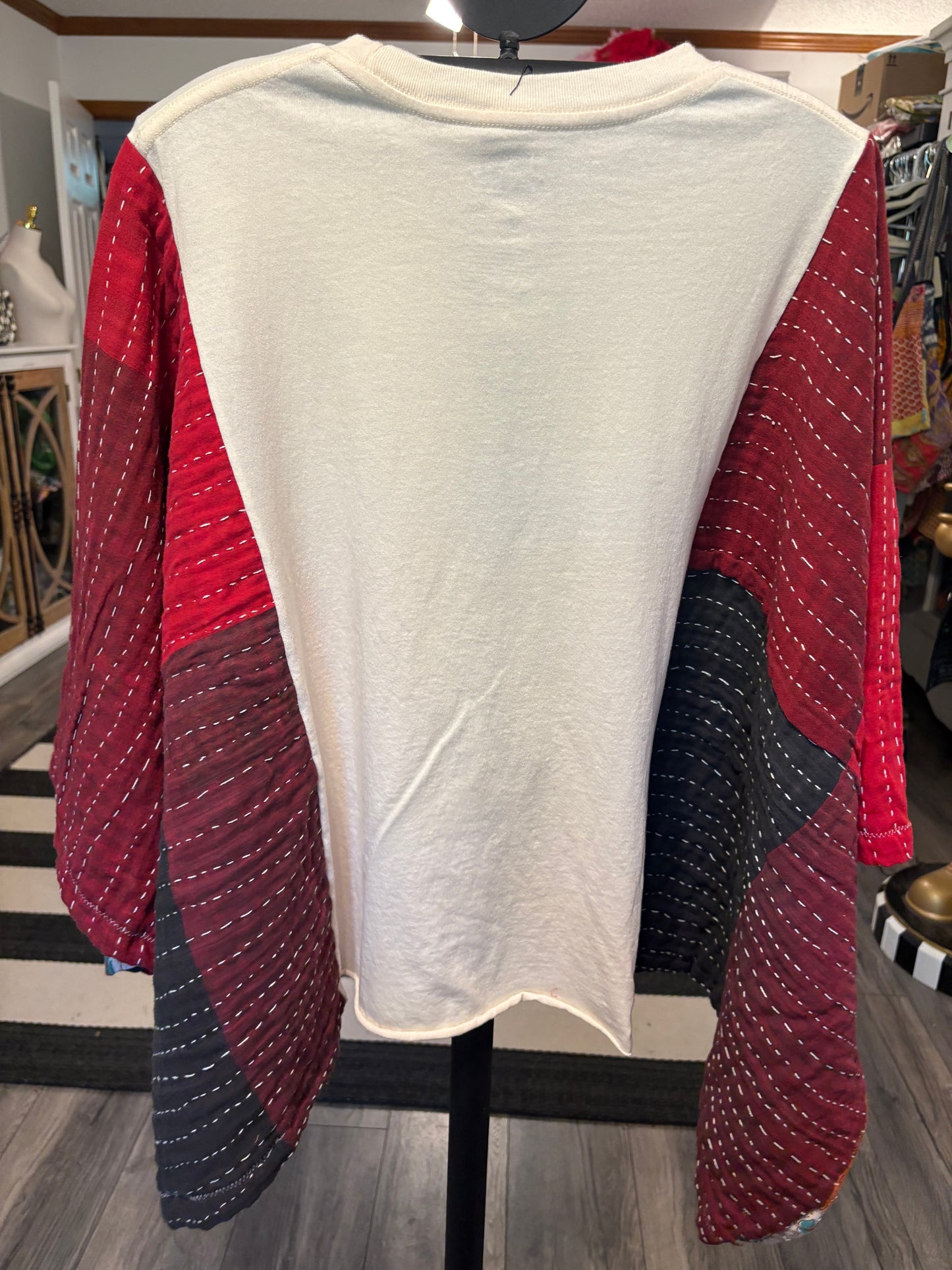 Mickey Christmas Upcycled Vintage Kantha Poncho Tee Fits A Size Small to XXL