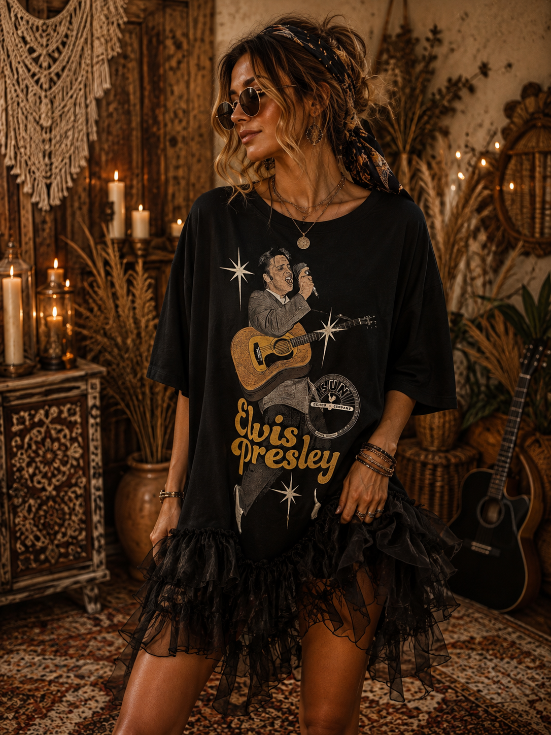 Sun Elvis Rockstar Ruffle Top One Size Fits a Small to Large