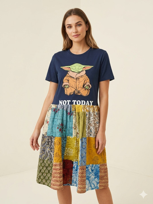 Not Today Upcycled Patchwork Dress One Size Fits a XS to Medium
