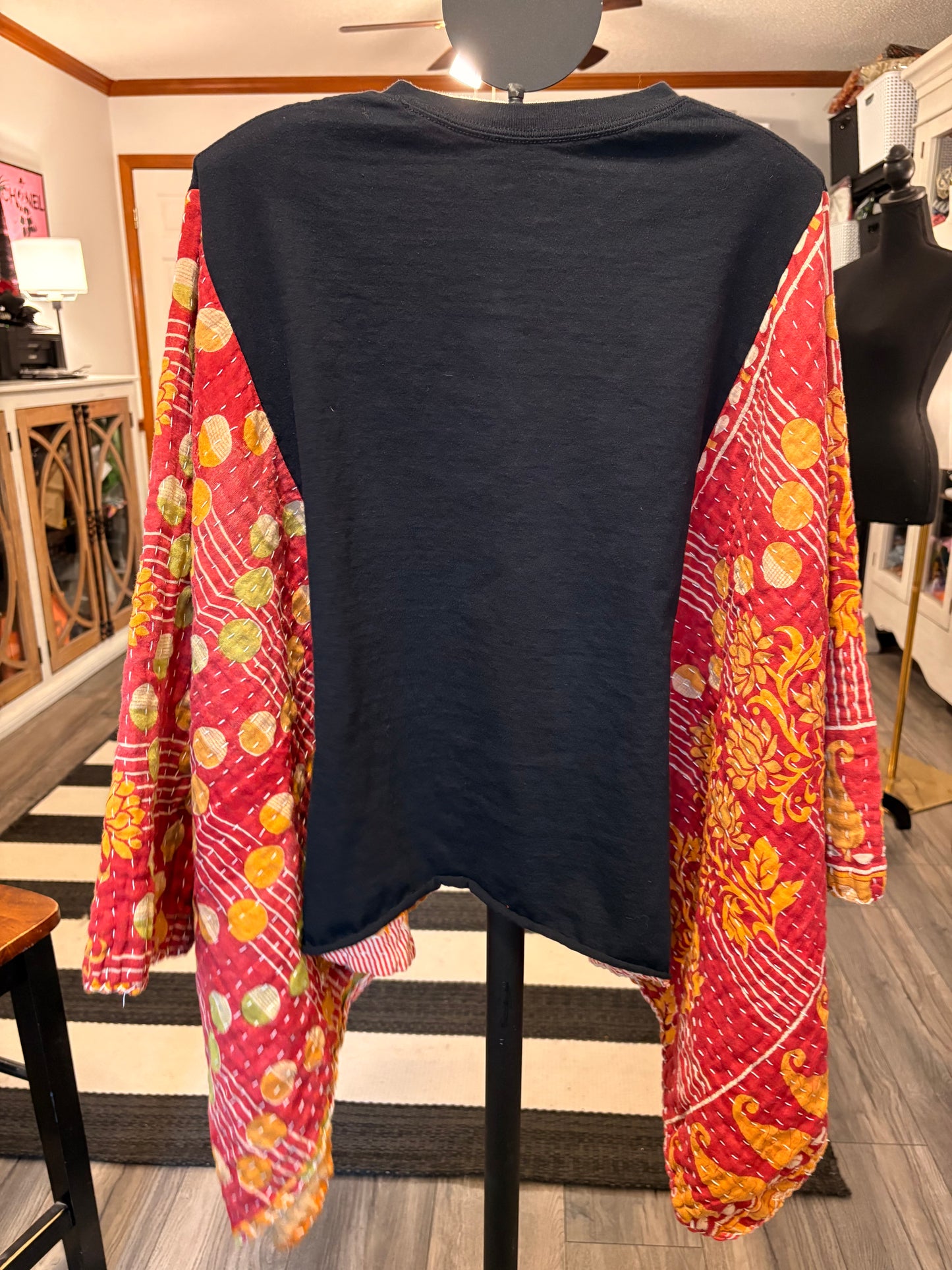 Hello Sunshine Upcycled Vintage Kantha Quilt Poncho Tee One Size Fits a Small to XXL