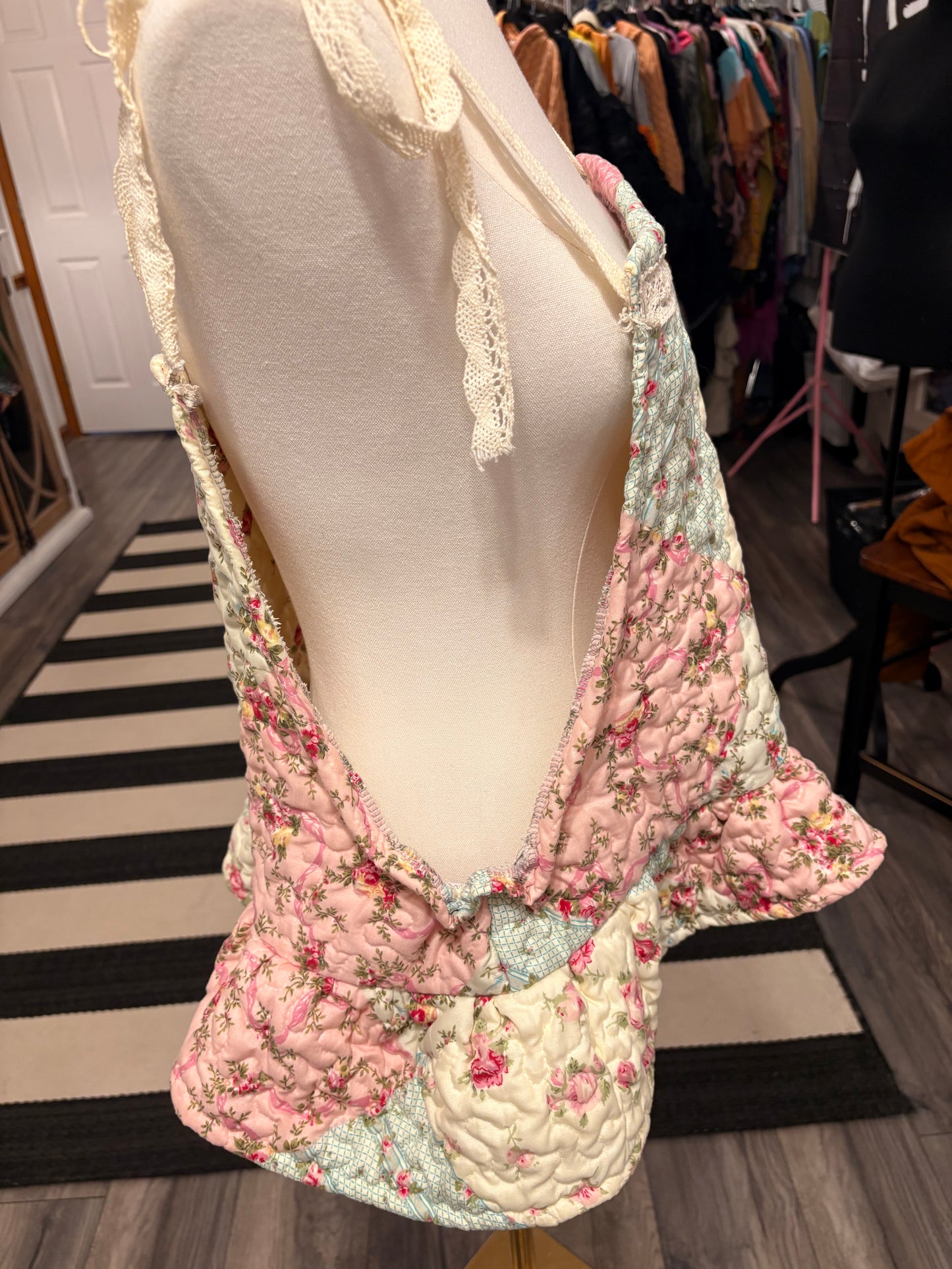 Shabby Chic Upcycled Quilt Art Smock Cropped One Size Fits a Small to XXL Oversized!