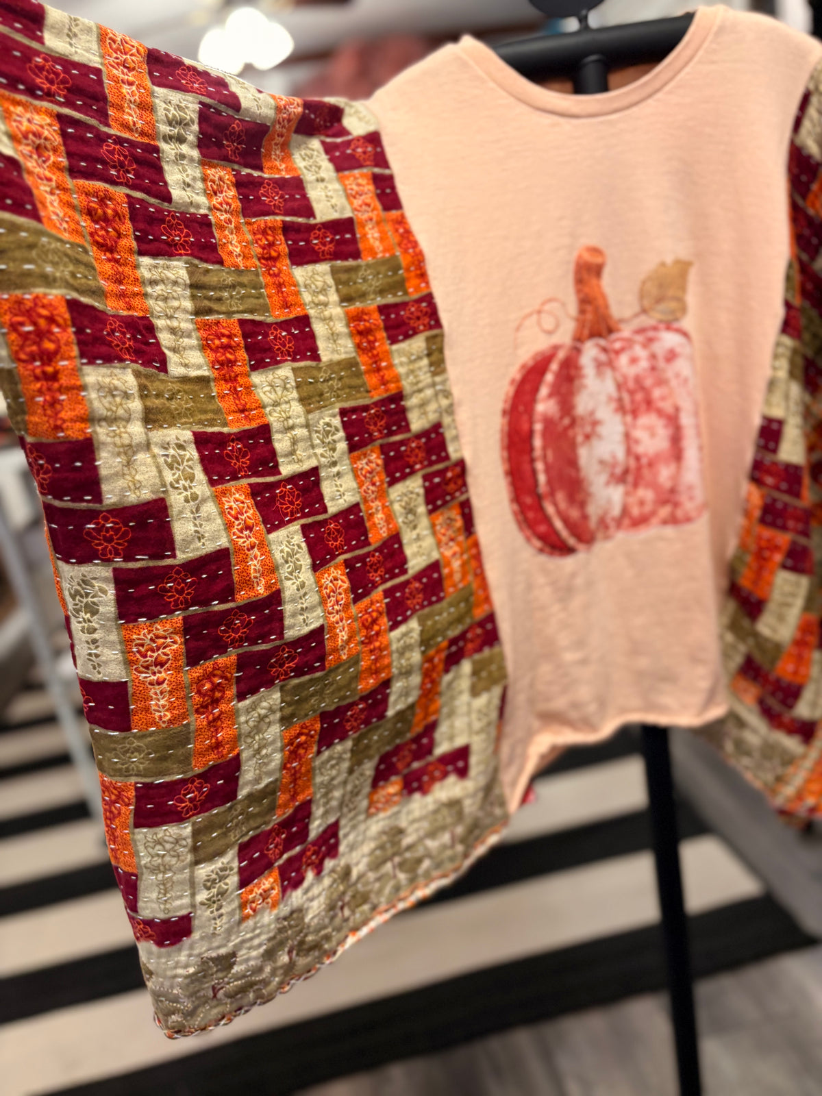 Pretty Pumpkin Vintage Kantha Poncho One Size Fits a Small to XXL