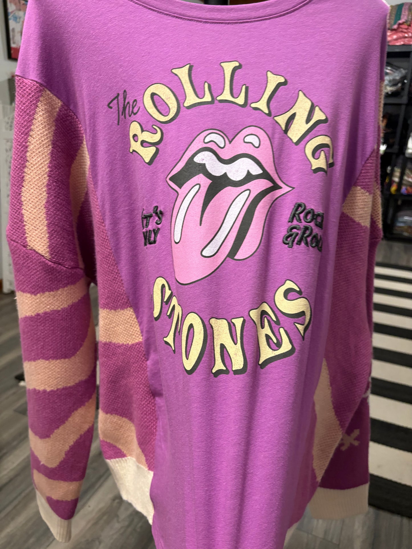 Purple Stones Upcycled Drop-Sleeve Tee Sweater One Size Fits a Small to XXL