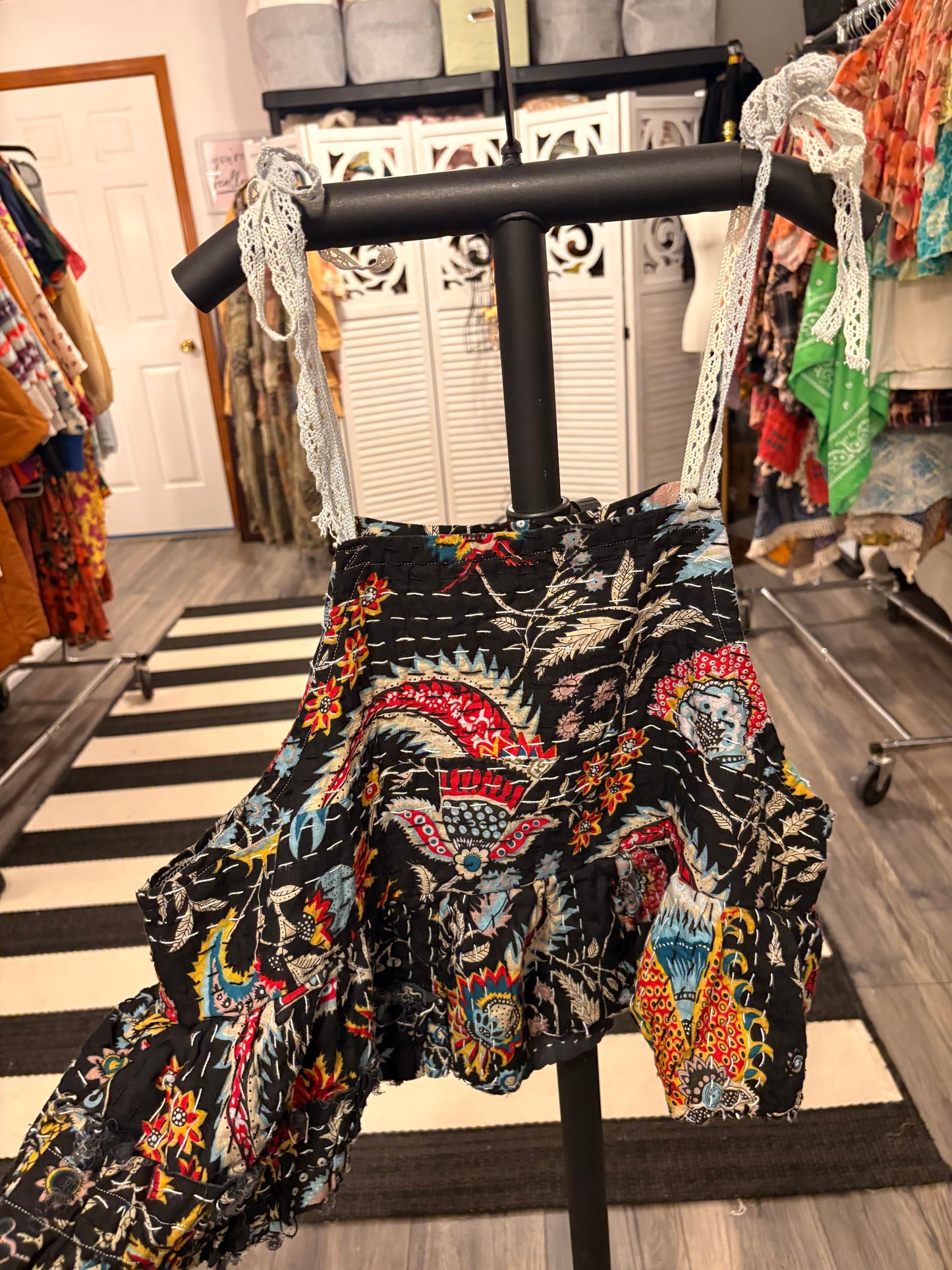 Sara Midnight Paisley Kantha Top One Size Fits Small to XL