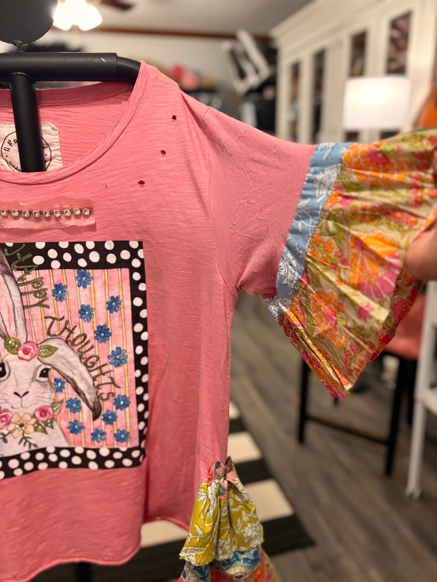 Happy Thoughts Ruffled Sleeve Tee Fits Large to 2X