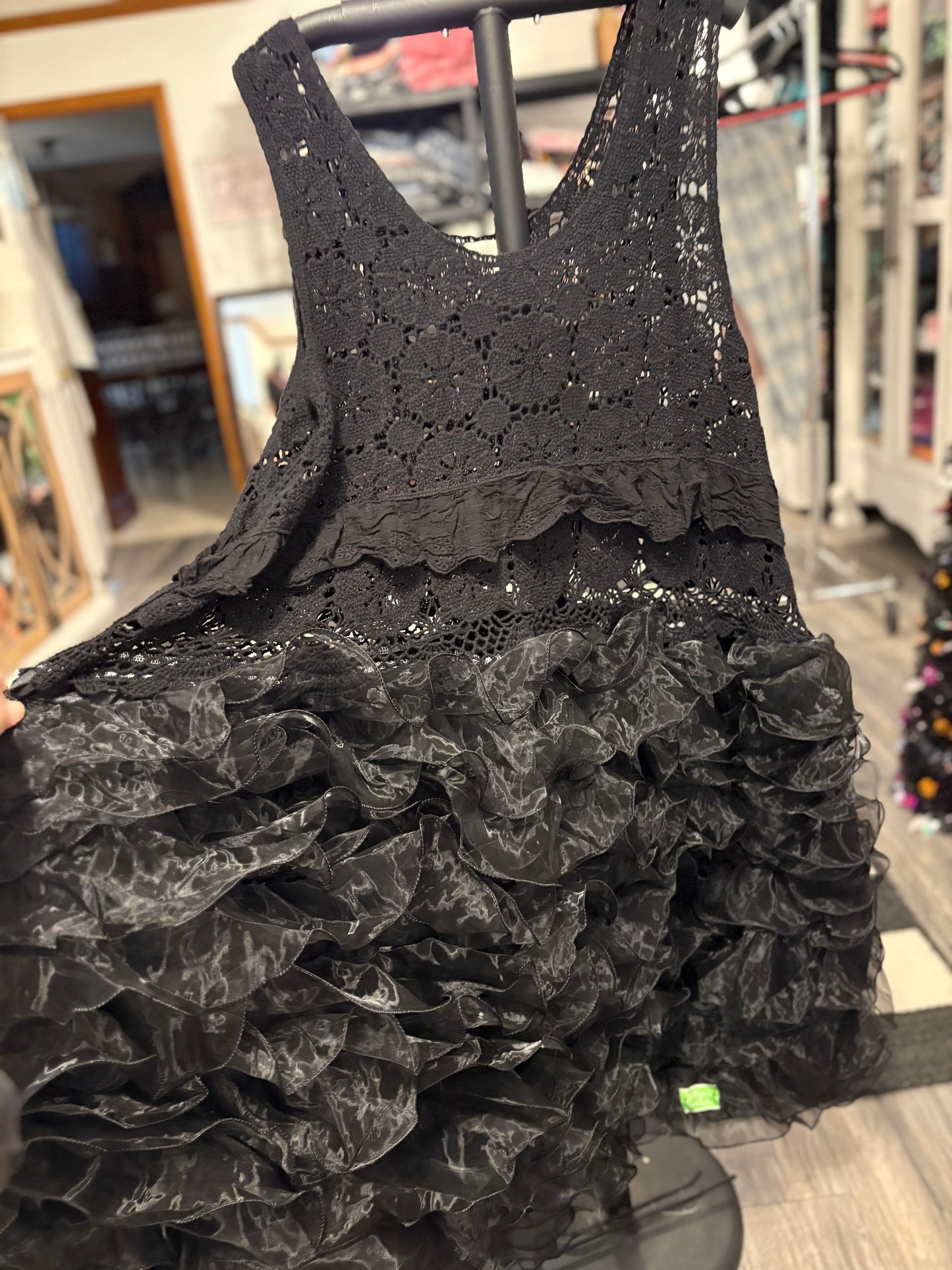 Onyx Crochet Ruffle Poof Dress  One Size Fits a Small to XXL