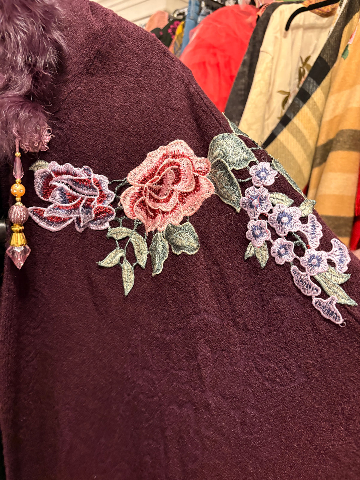 Dark Plum Hand Embroidered Fairytale Cape by Aratta One Size Fits a Small to 3X
