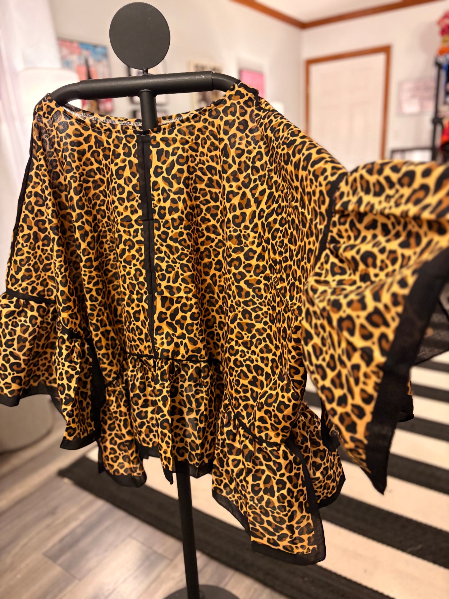 Cheetah Bandana Ruffled Poncho One Size Fits a Small to 3X
