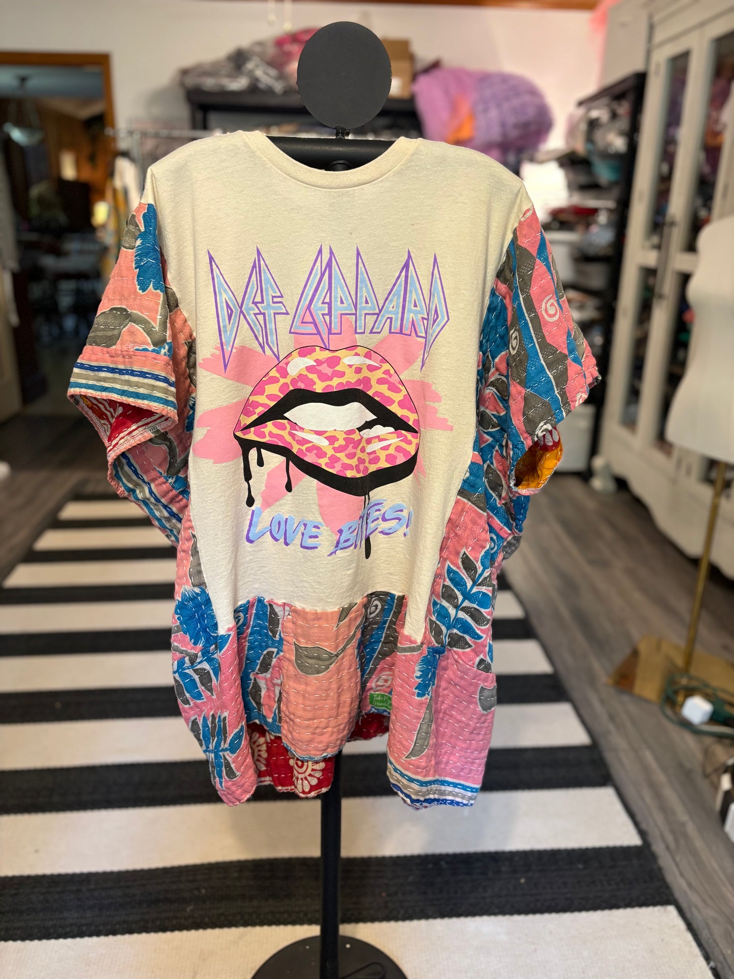 Def Leppard Upcycled Kantha Dress Fits a Small to XXL Super Oversized