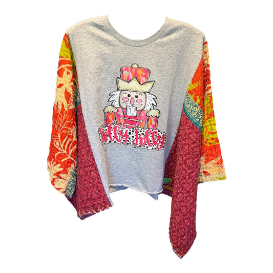 Holly Jolly Upcycled Vintage Kantha Poncho Tee Fits A Small to Large